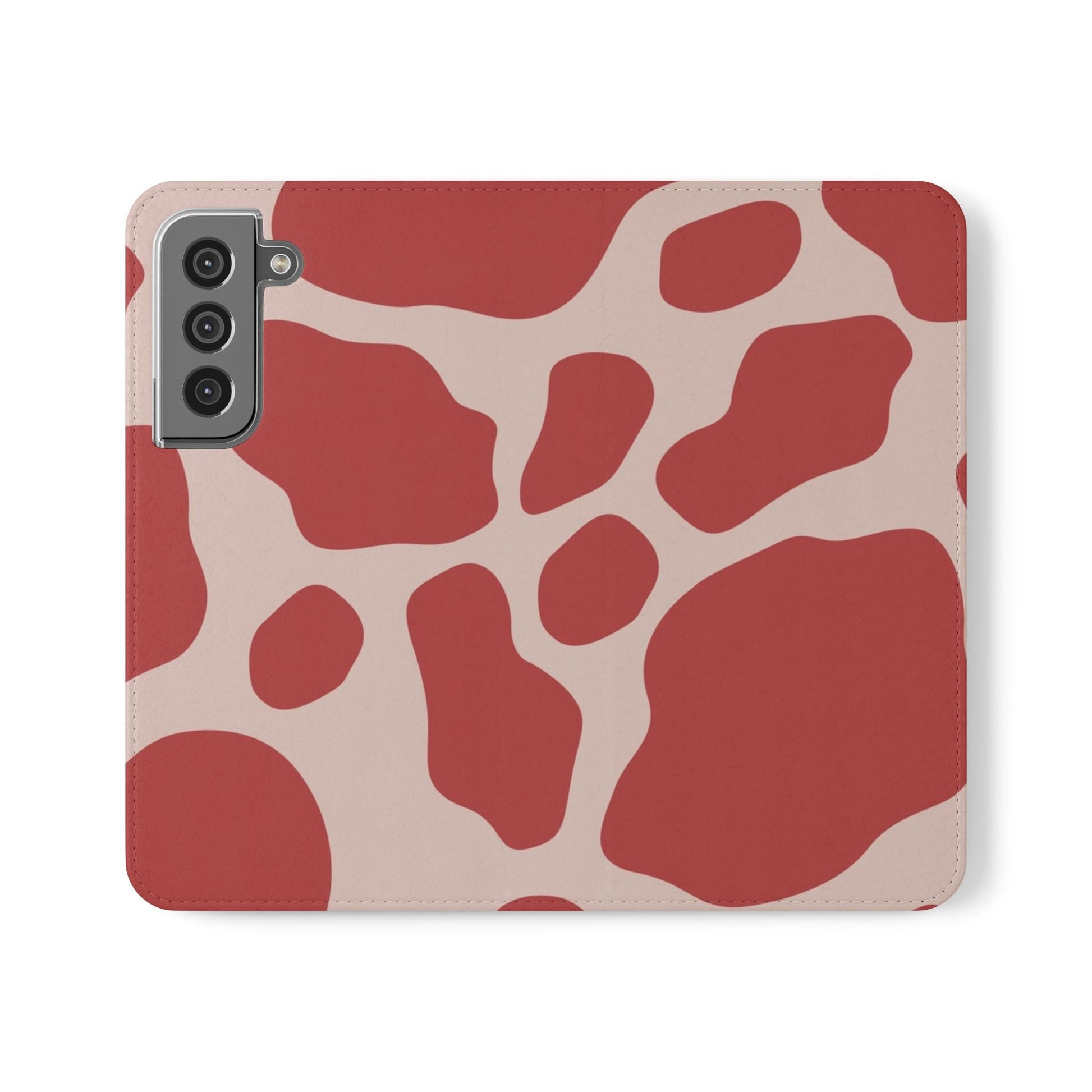 Red and Beige Cow Print Flip Cases, Artsulli - Art is Long, Life is Short, Phone Case, Size, Samsung Galaxy S22, , , , , 33400829008435116387