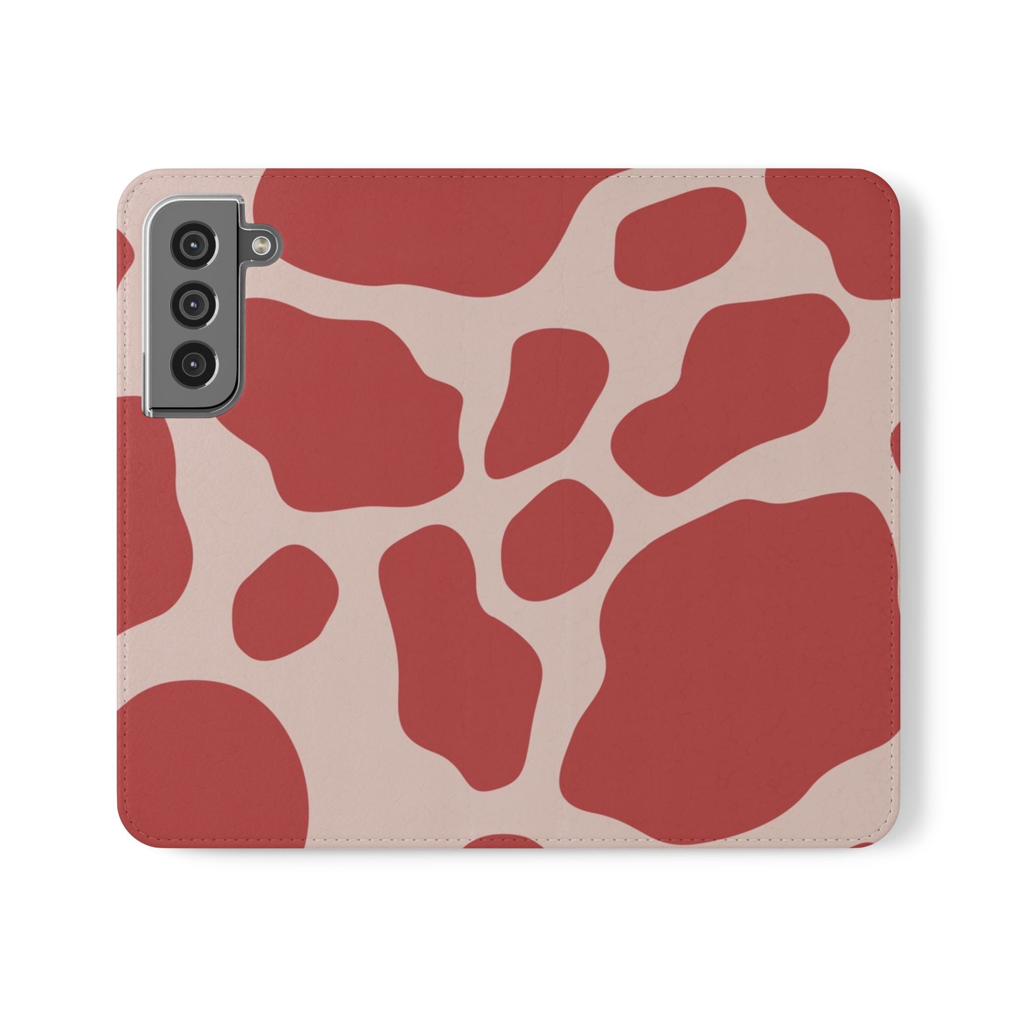 Red and Beige Cow Print Flip Cases, Artsulli - Art is Long, Life is Short, Phone Case, Size, Samsung Galaxy S22, , , , , 33400829008435116387