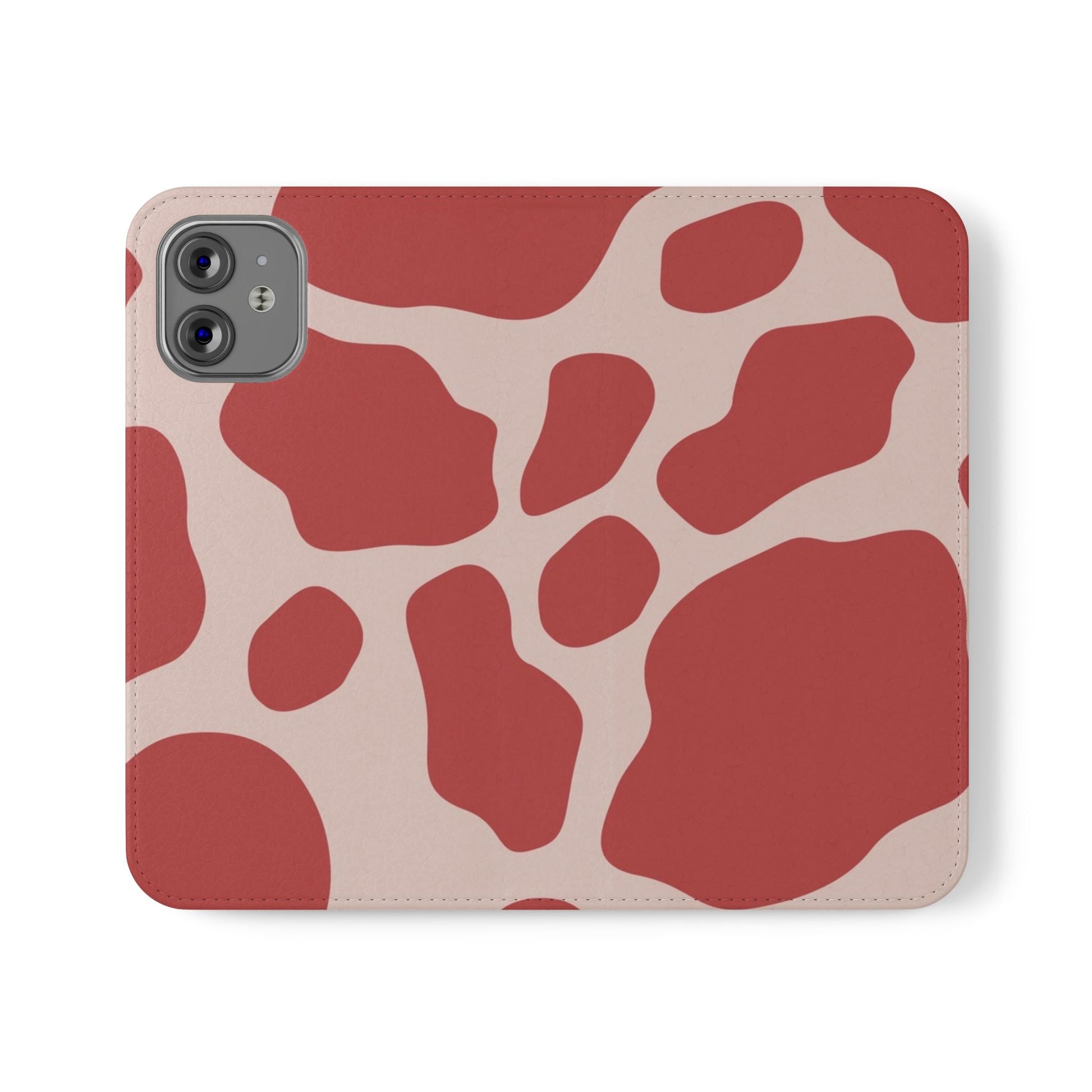 Red and Beige Cow Print Flip Cases, Artsulli - Art is Long, Life is Short, Phone Case, Size, iPhone 12 Mini, , , , , 99072779055483086094