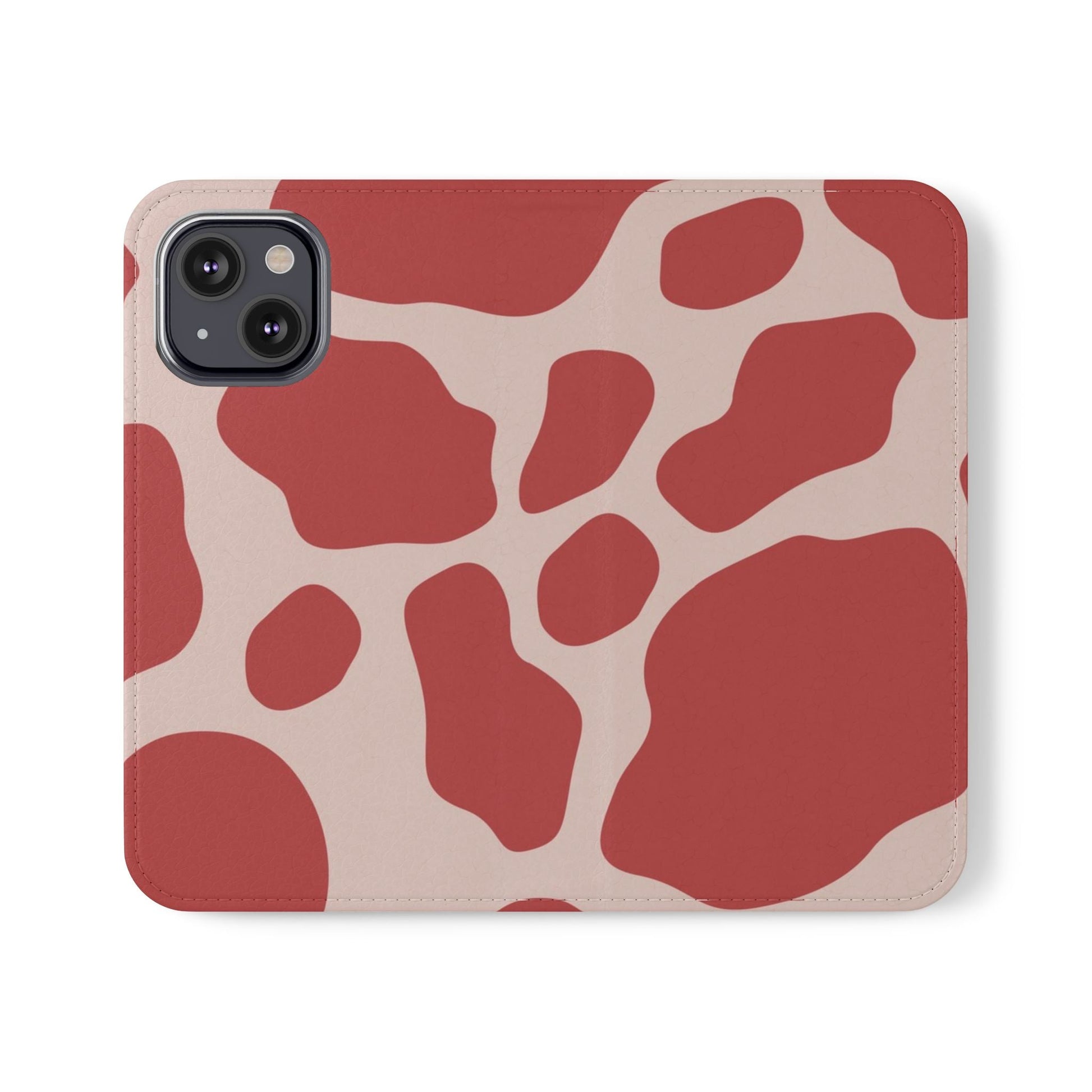 Red and Beige Cow Print Flip Cases, Artsulli - Art is Long, Life is Short, Phone Case, Size, iPhone 13 Mini, , , , , 19543275231725640554