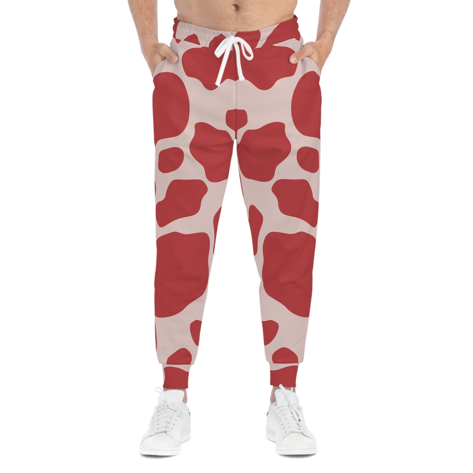 Red and Beige Cow Print Joggers, Artsulli - Art is Long, Life is Short, All Over Prints, , , , , , , 