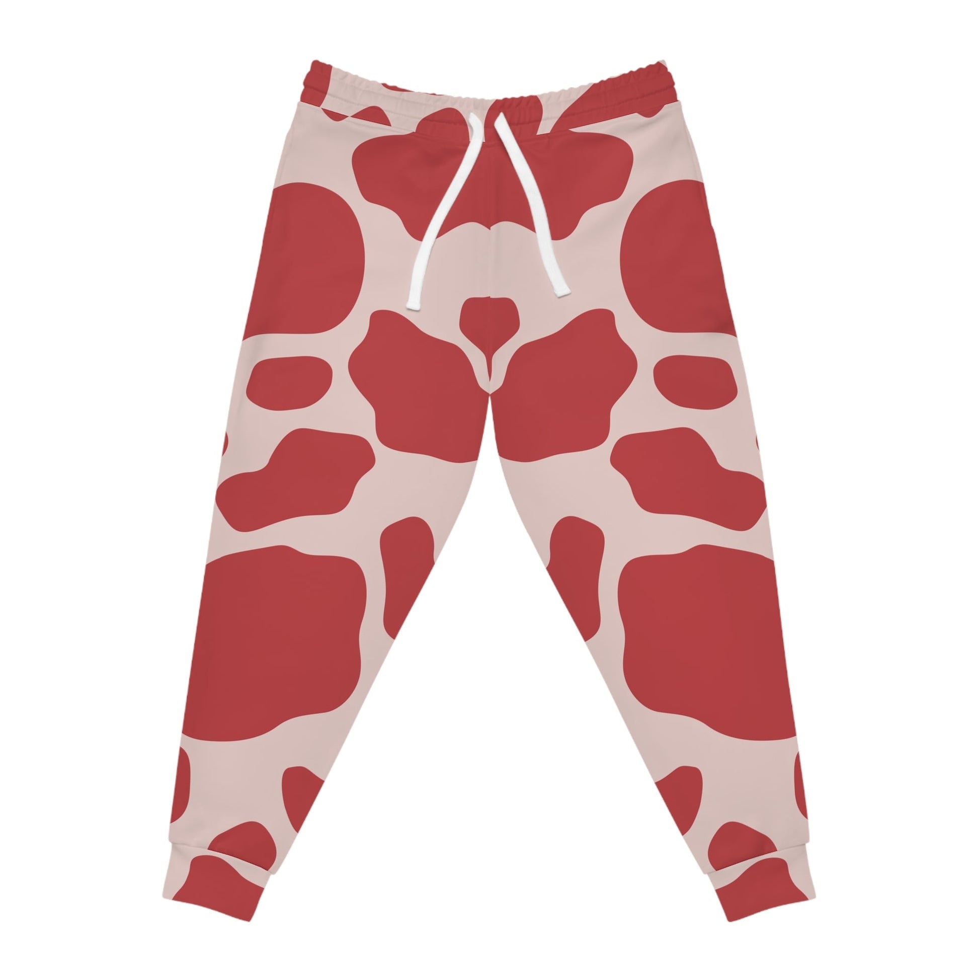 Red and Beige Cow Print Joggers, Artsulli - Art is Long, Life is Short, All Over Prints, Size, S, Color, Seam thread color automatically matched to design, , , 60982909883731709833