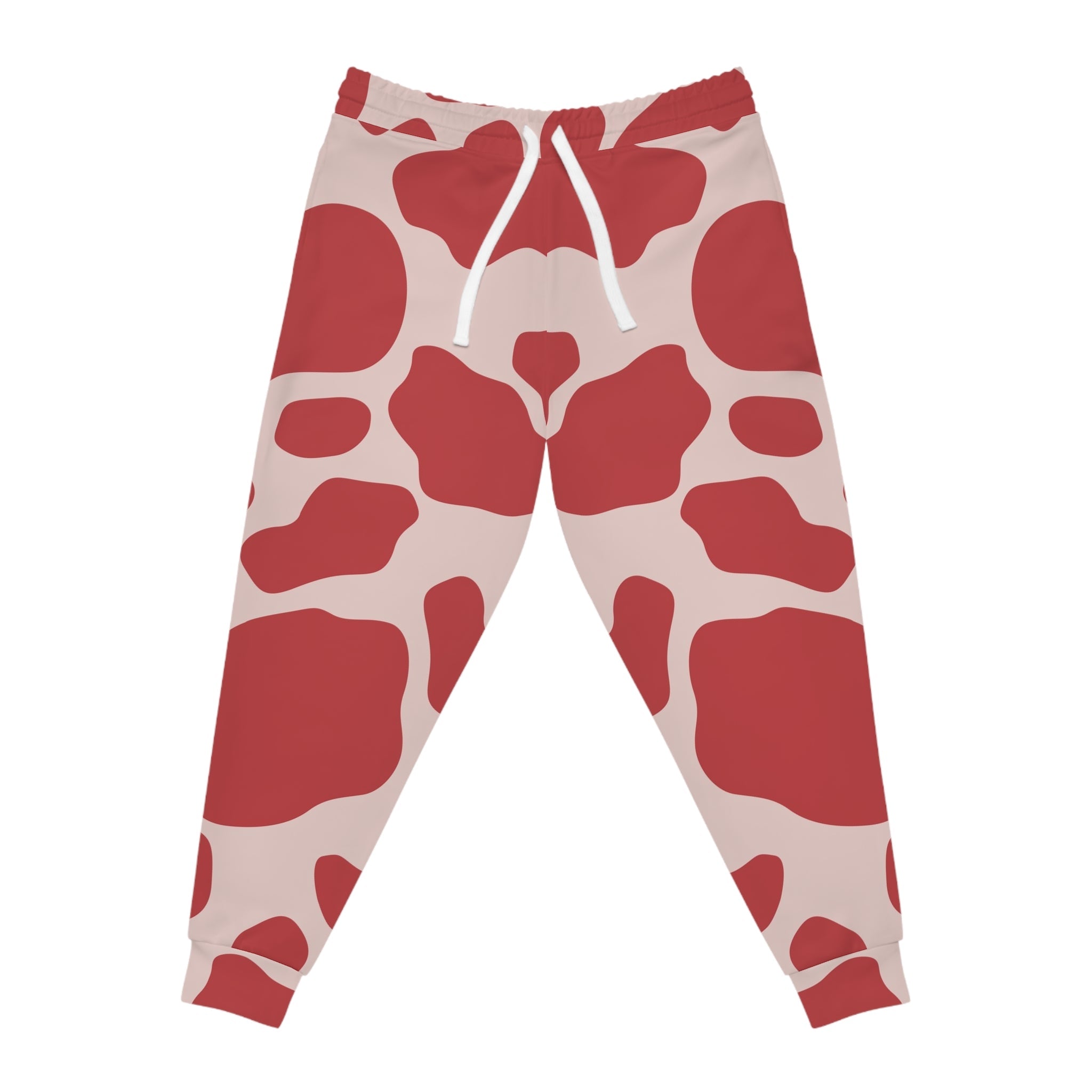 Red and Beige Cow Print Joggers, Artsulli - Art is Long, Life is Short, All Over Prints, Size, S, Color, Seam thread color automatically matched to design, , , 60982909883731709833