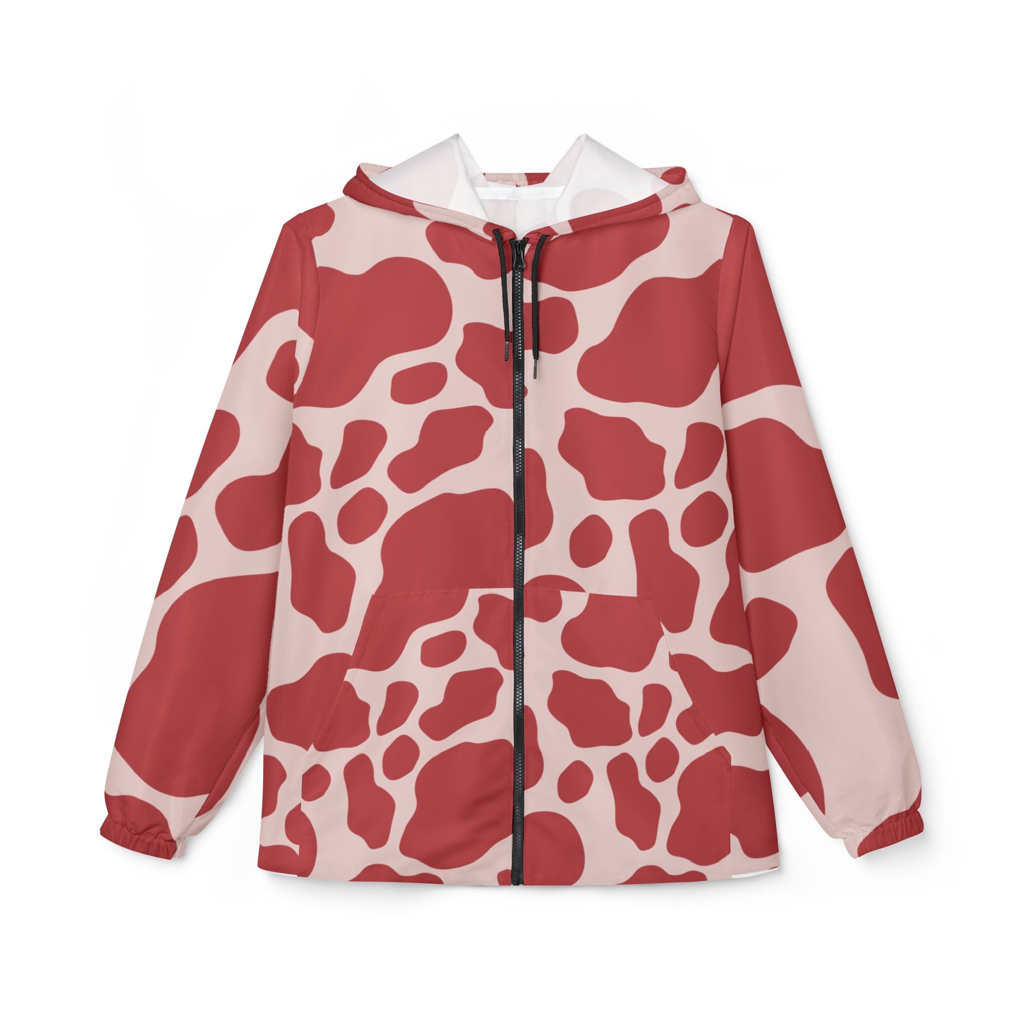 Printify Red and Cream Cow Print Windbreaker Jacket 2025