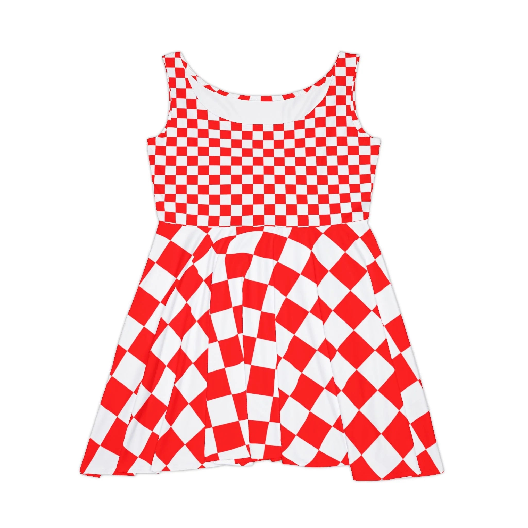 Red and White Checkered Custom Skater Dress, Artsulli - Art is Long, Life is Short, All Over Prints, Size, XS, , , , , 11293117780471164465