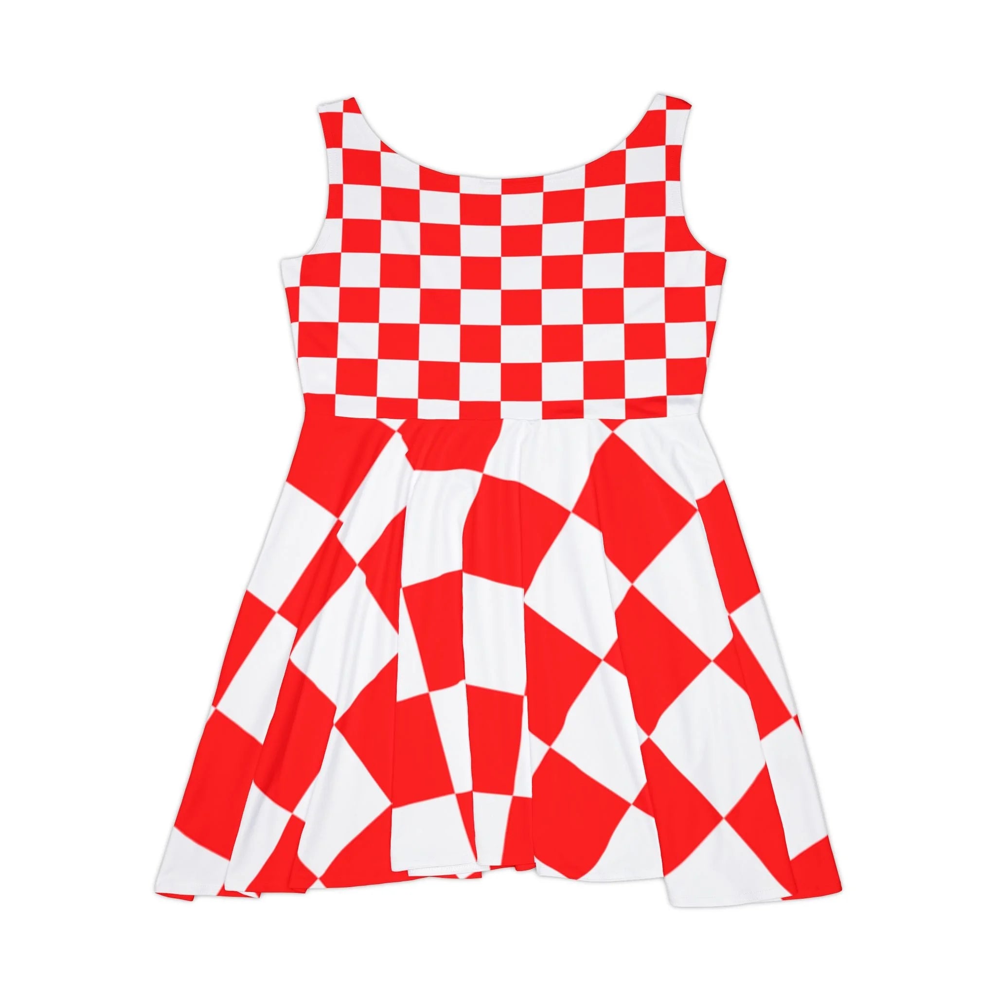 Red and White Checkered Custom Skater Dress, Artsulli - Art is Long, Life is Short, All Over Prints, , , , , , , 