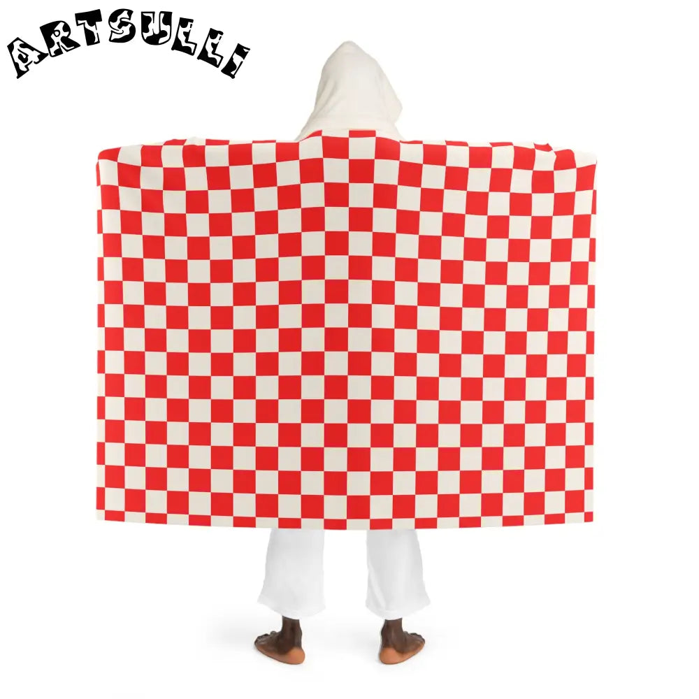 Red and White Checkered Hooded Sherpa Fleece, Artsulli - Art is Long, Life is Short, All Over Prints, , , , , , , 