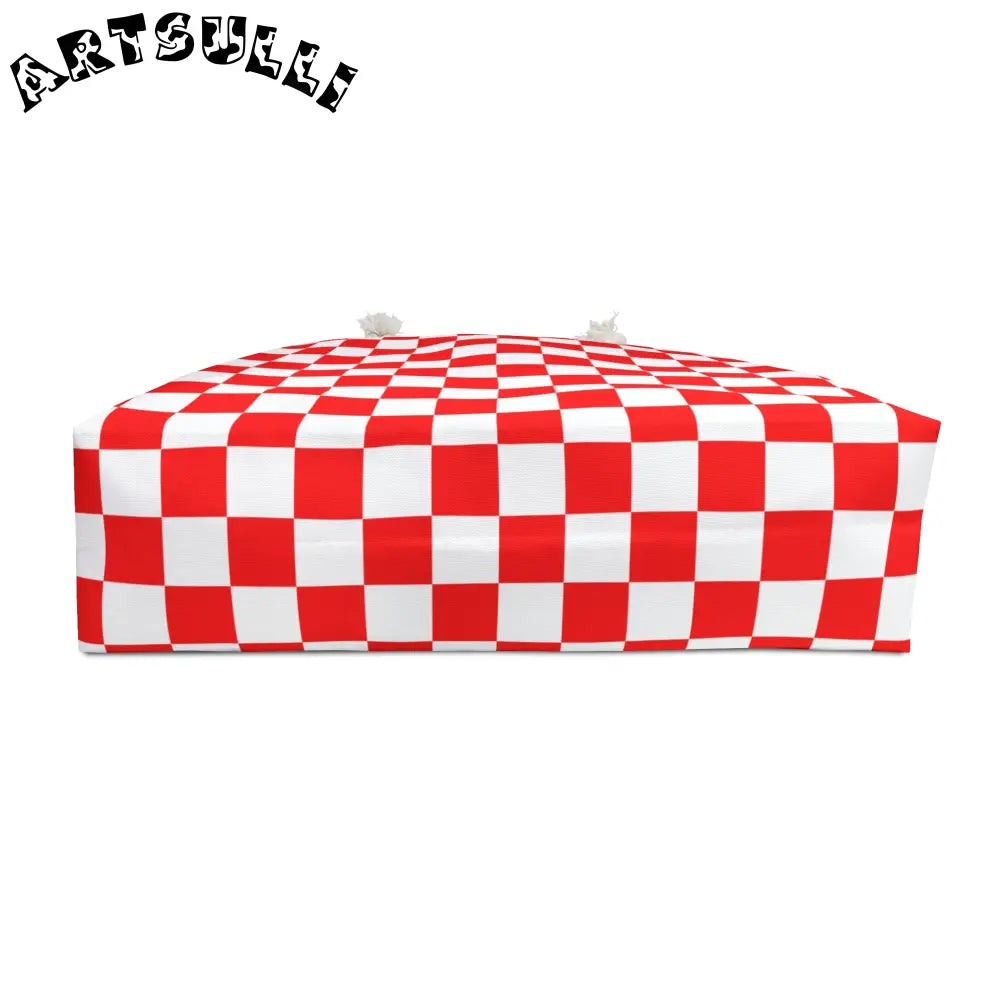 Red and White Checkered Oversized Weekender Tote, Artsulli - Art is Long, Life is Short, Bags, , , , , , , 