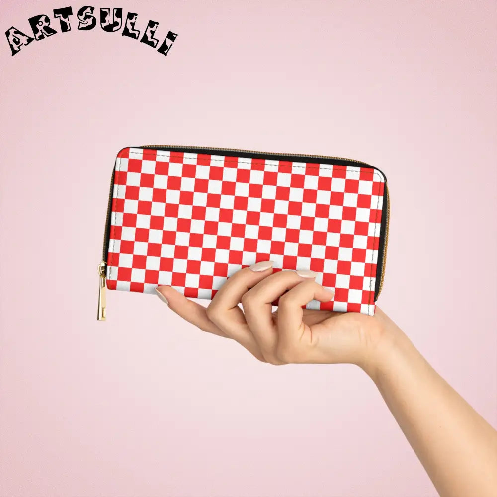 Red and White Checkered Wallet for Credit Cards, Artsulli - Art is Long, Life is Short, Accessories, , , , , , , 