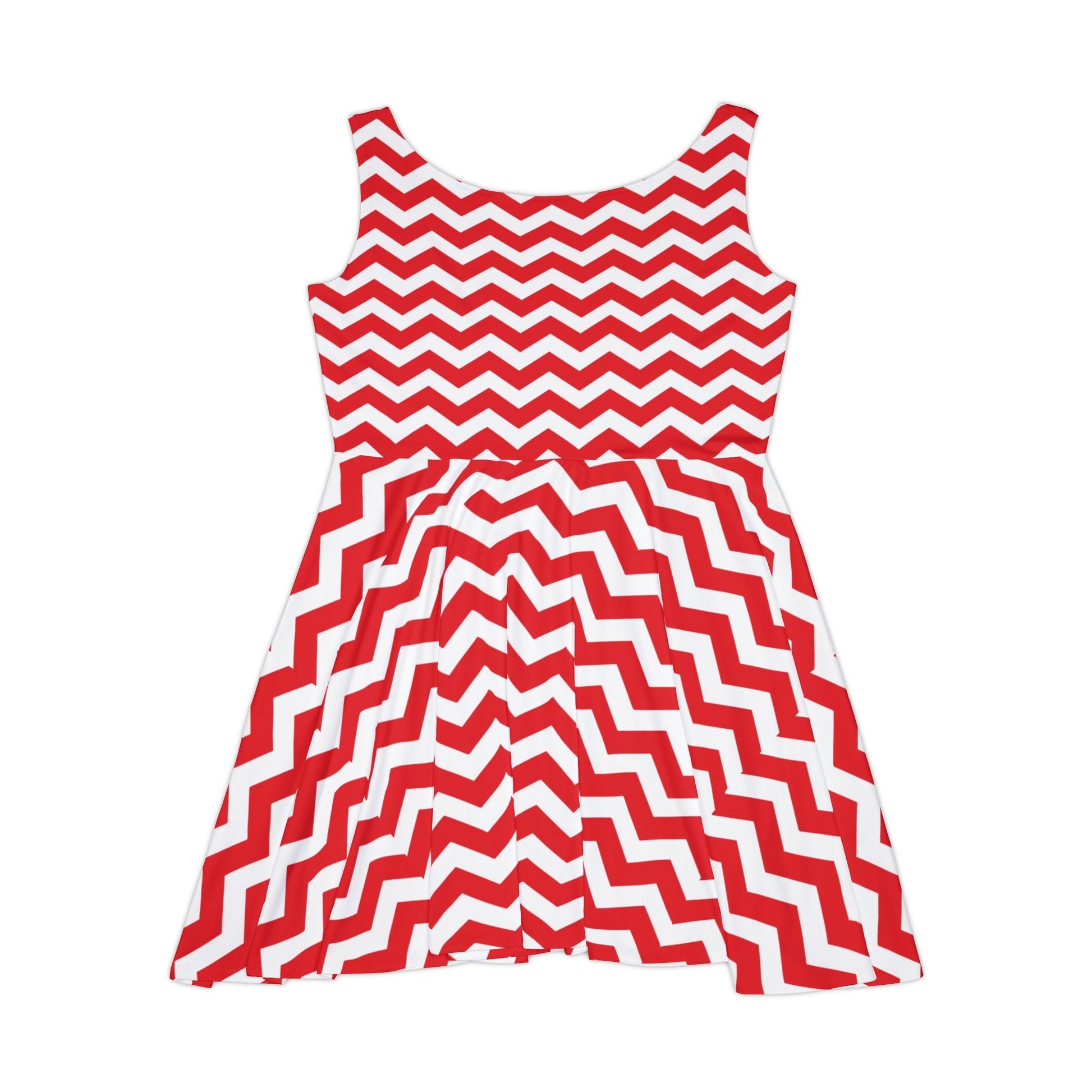 Red and White Chevron Print Skater Dress, Artsulli - Art is Long, Life is Short, All Over Prints, , , , , , , 