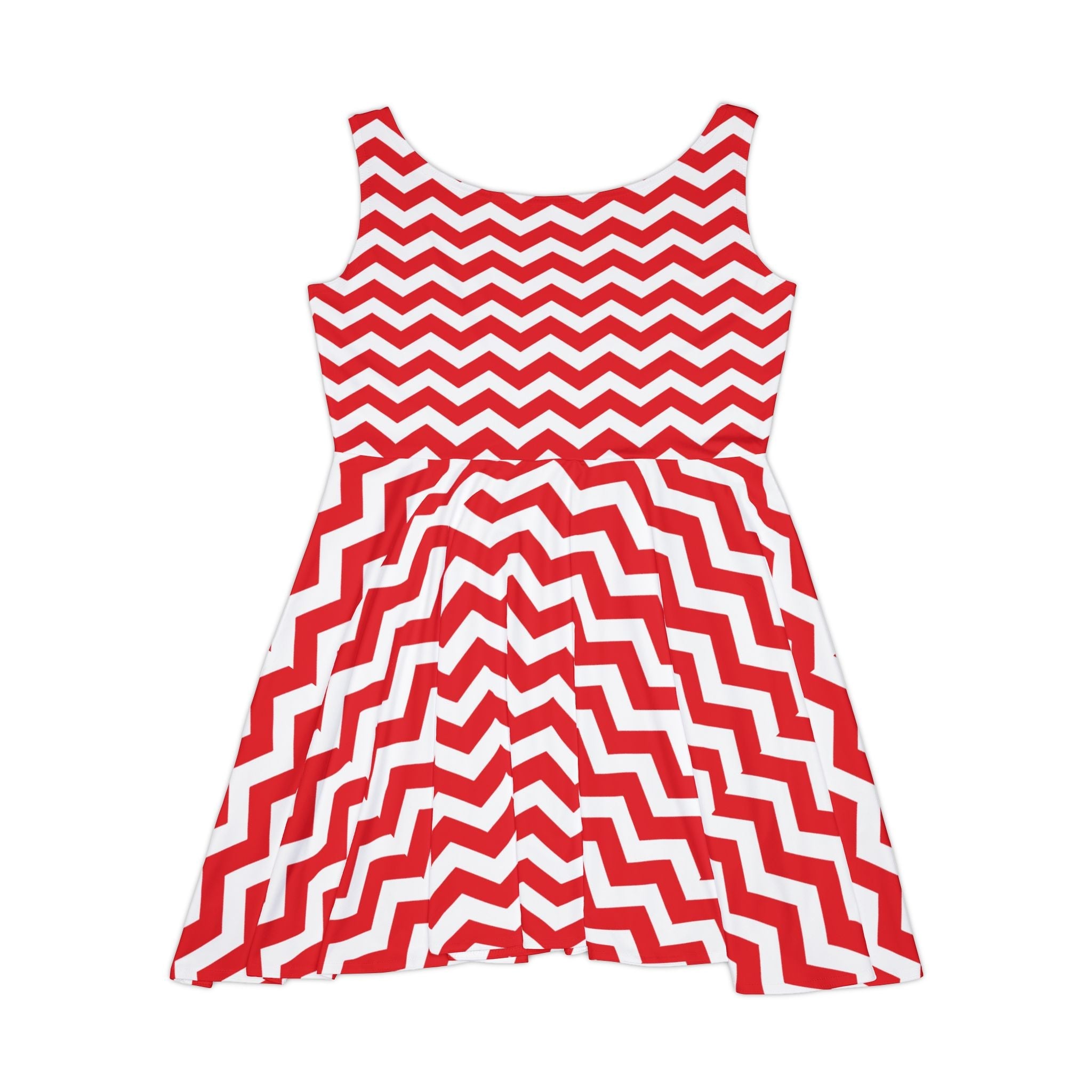 Red and White Chevron Print Skater Dress, Artsulli - Art is Long, Life is Short, All Over Prints, , , , , , , 
