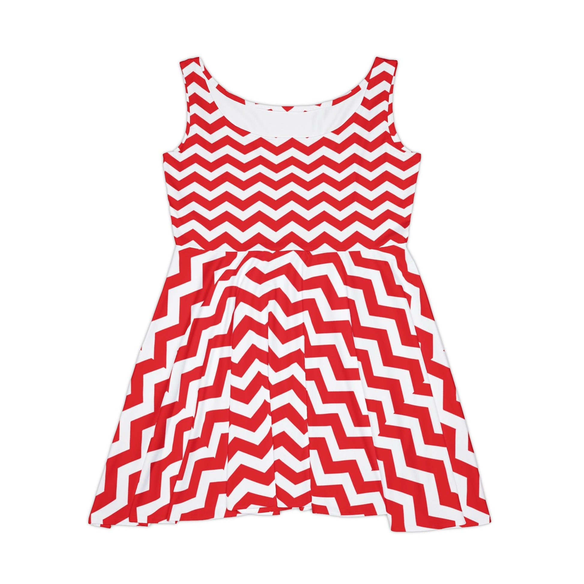 Red and White Chevron Print Skater Dress, Artsulli - Art is Long, Life is Short, All Over Prints, Size, XS, , , , , 15443597456721206927