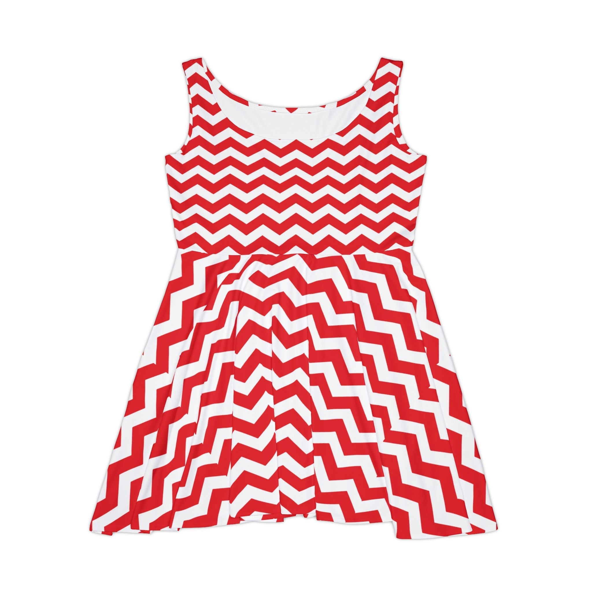 Red and White Chevron Print Skater Dress, Artsulli - Art is Long, Life is Short, All Over Prints, Size, XS, , , , , 15443597456721206927