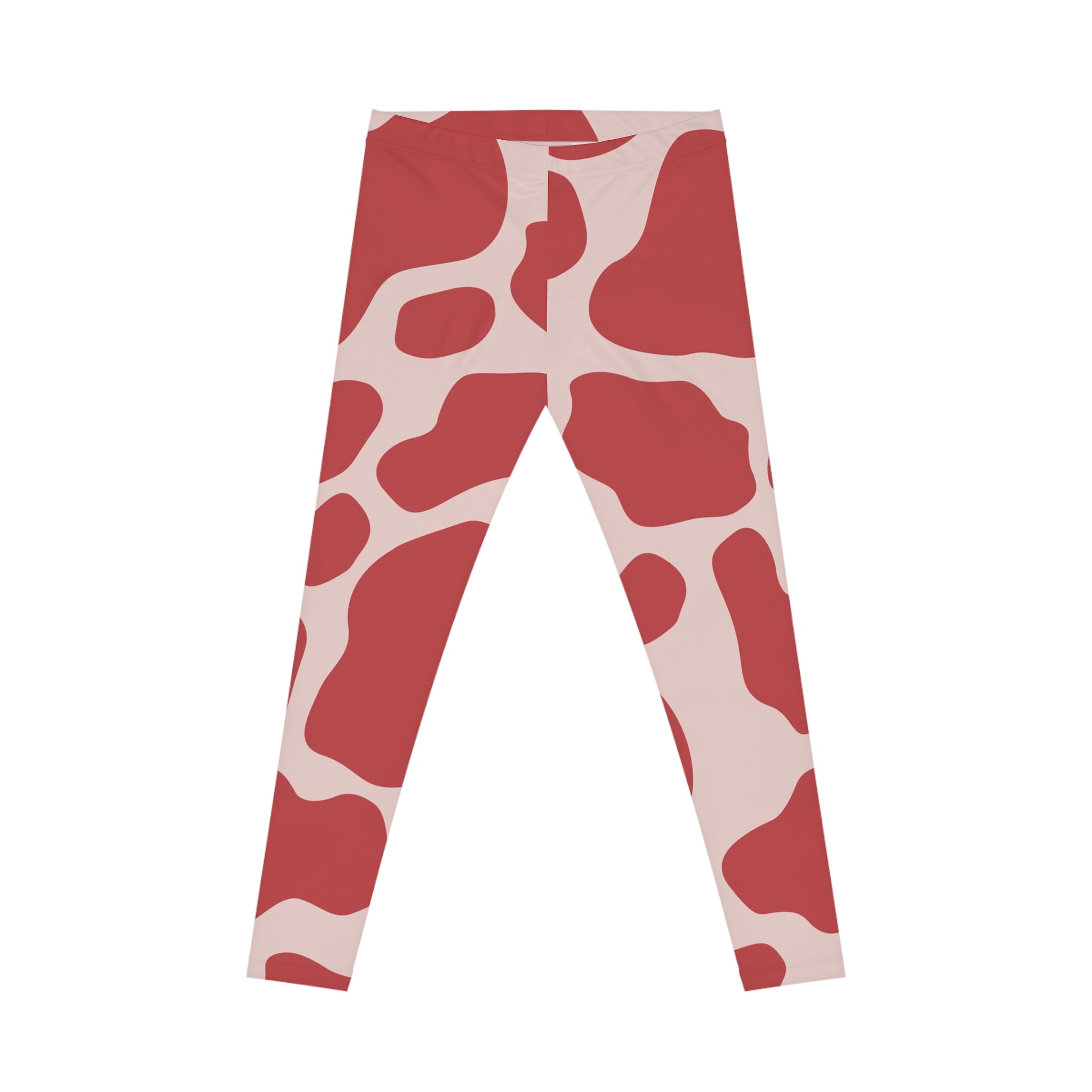 Printify Red and White Cow Print Casual Leggings 2025