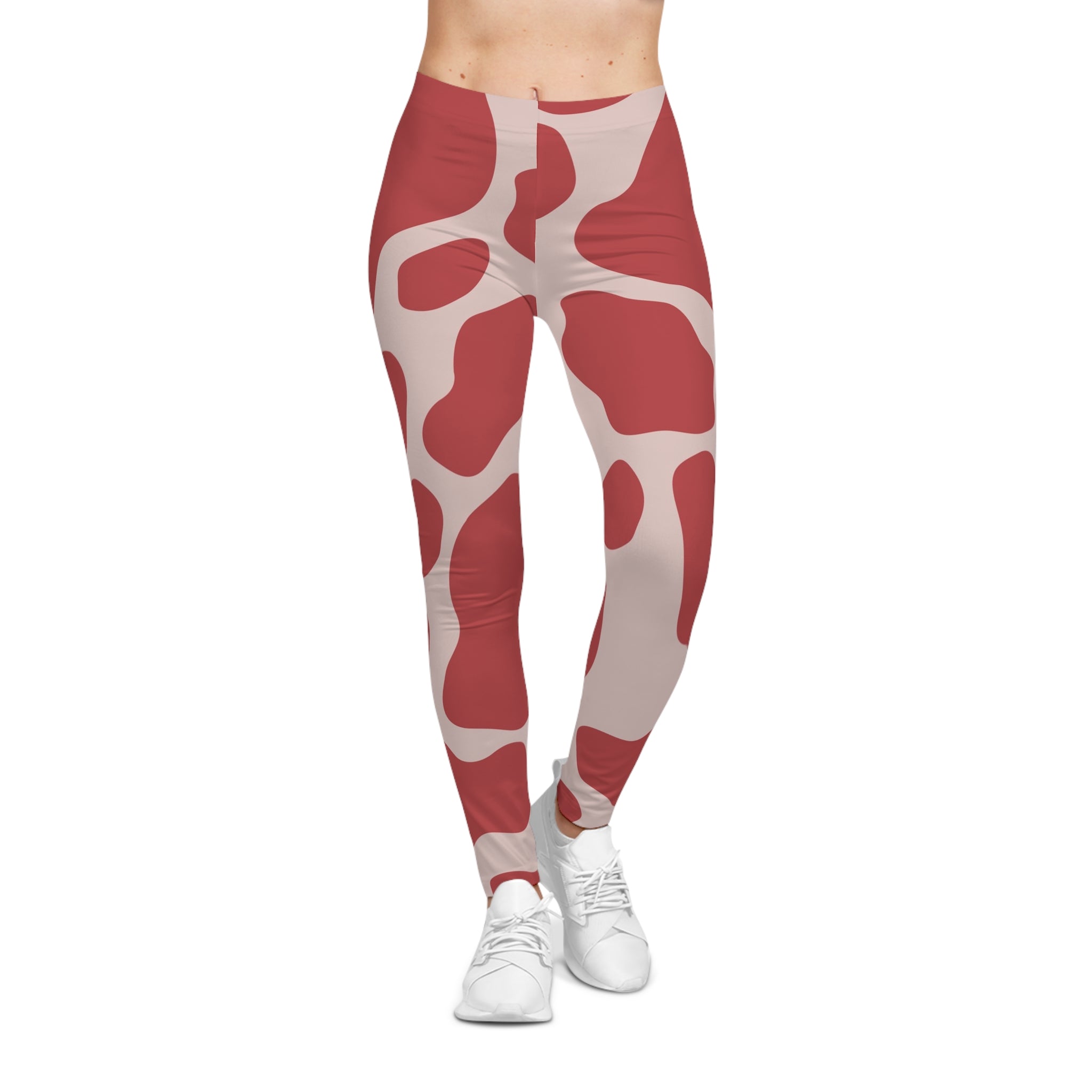 Red and White Cow Print Casual Leggings, Artsulli - Art is Long, Life is Short, All Over Prints, , , , , , , 