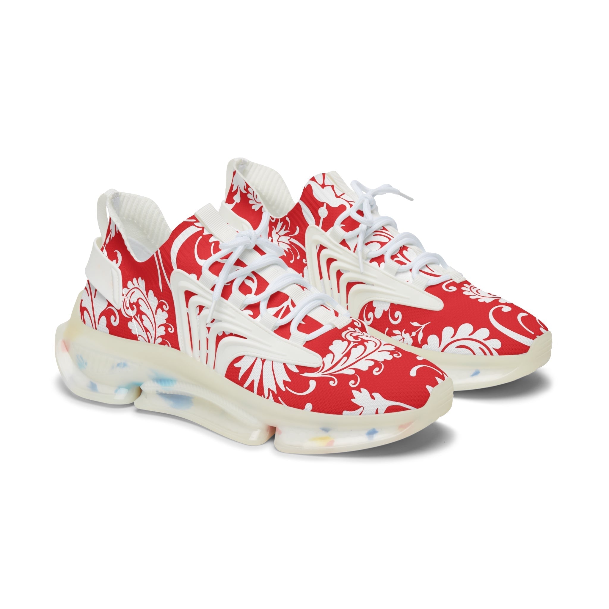 Red and White Damask Mesh Sneakers, Artsulli - Art is Long, Life is Short, Shoes, Color, White sole, Size, US 5.5, , , 14836879157046449026