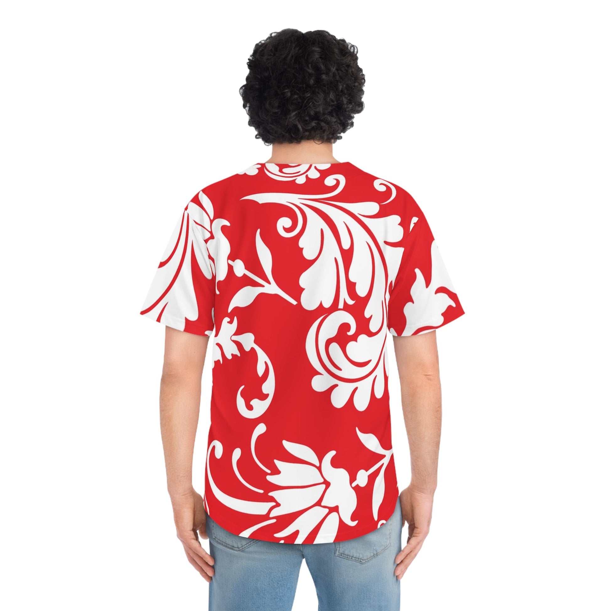 Red and White Floral Baseball Jersey, Artsulli - Art is Long, Life is Short, All Over Prints, , , , , , , 