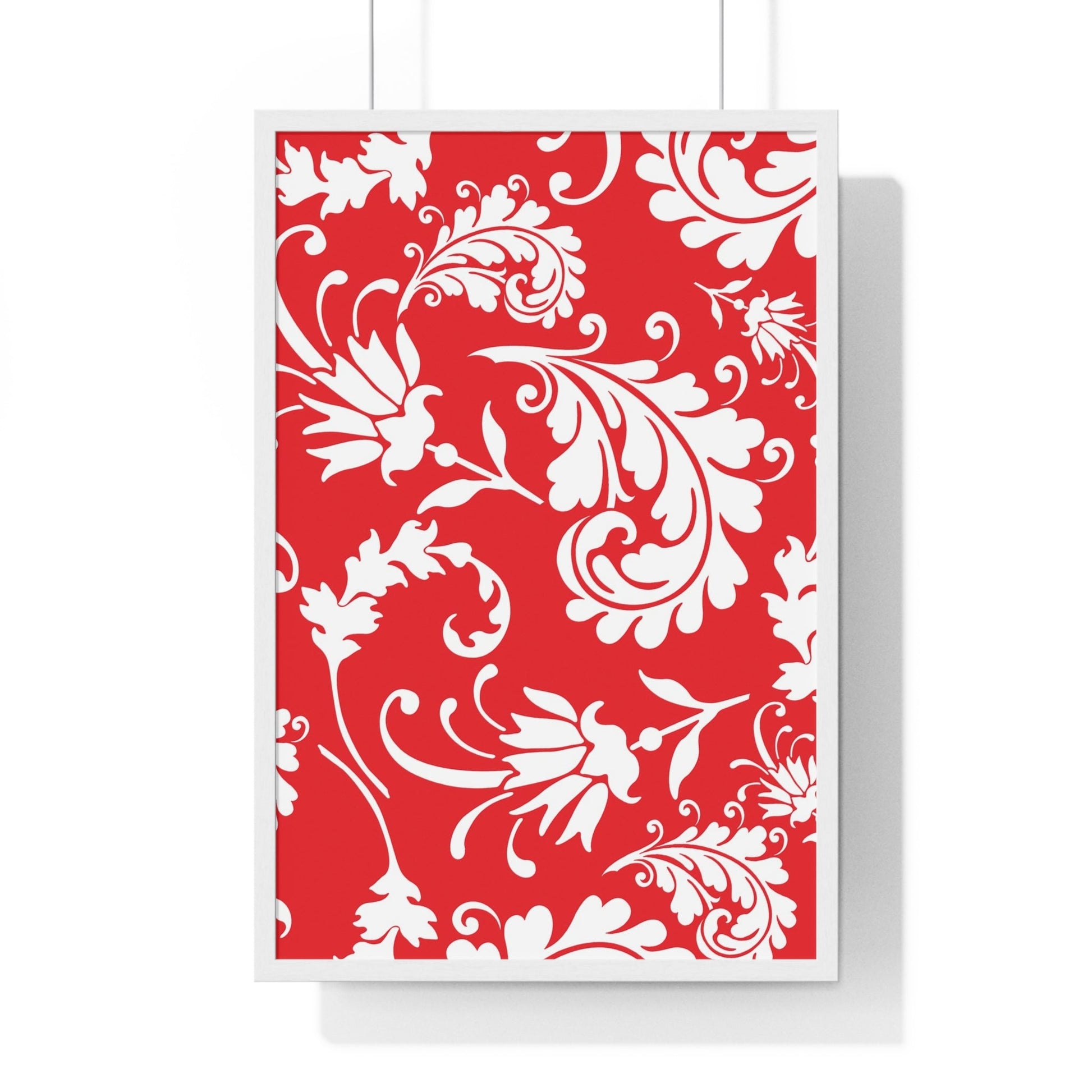 Printify Red and White Floral Scroll Framed Print 2025