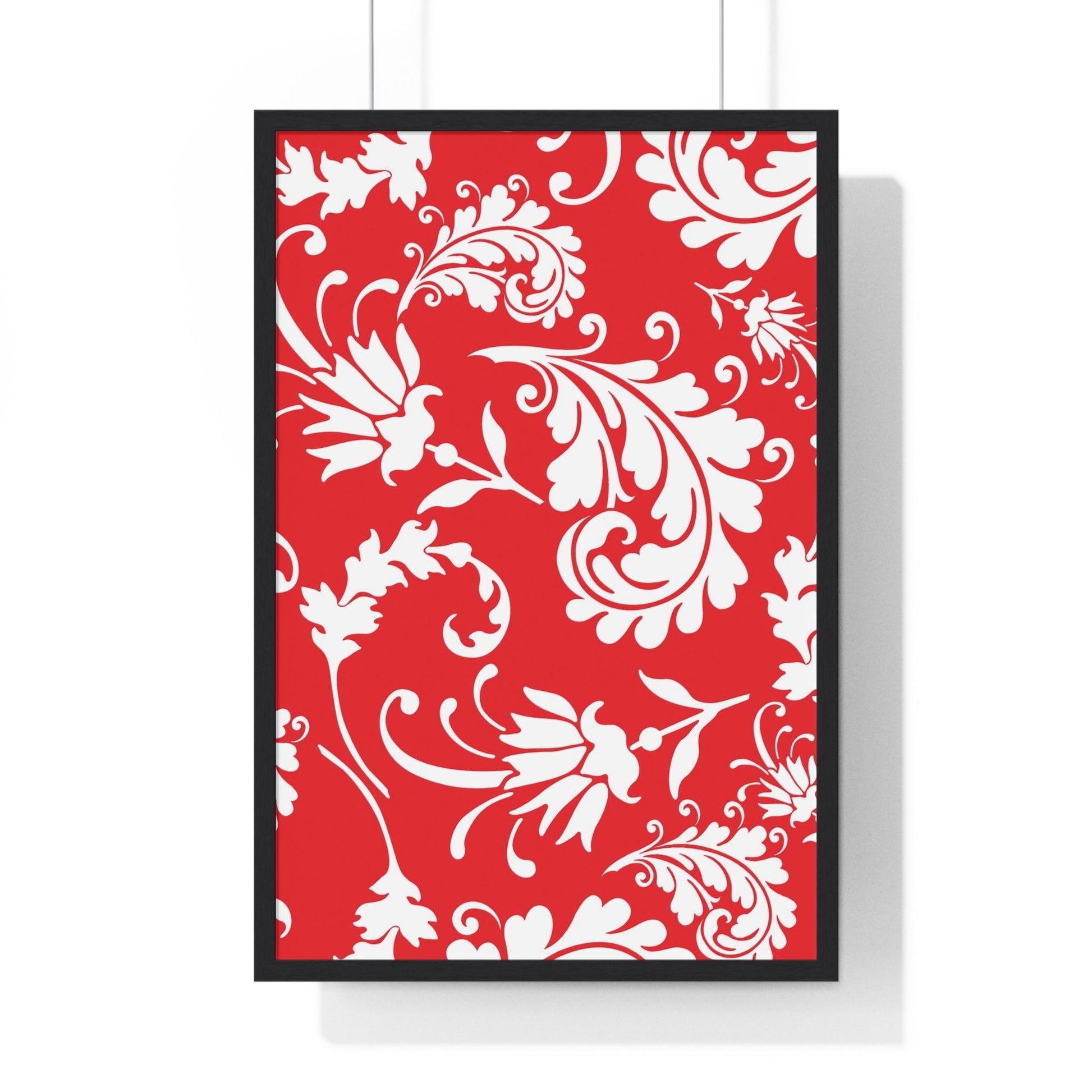 Printify Red and White Floral Scroll Framed Print 2025