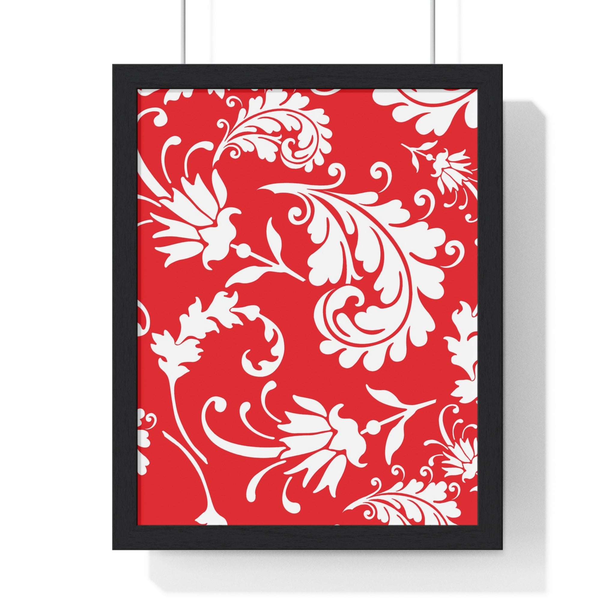 Printify Red and White Floral Scroll Framed Print 2025