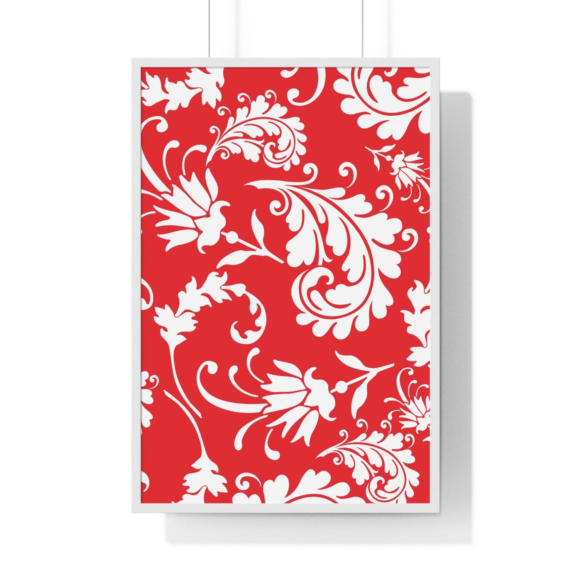 Printify Red and White Floral Scroll Framed Print 2025