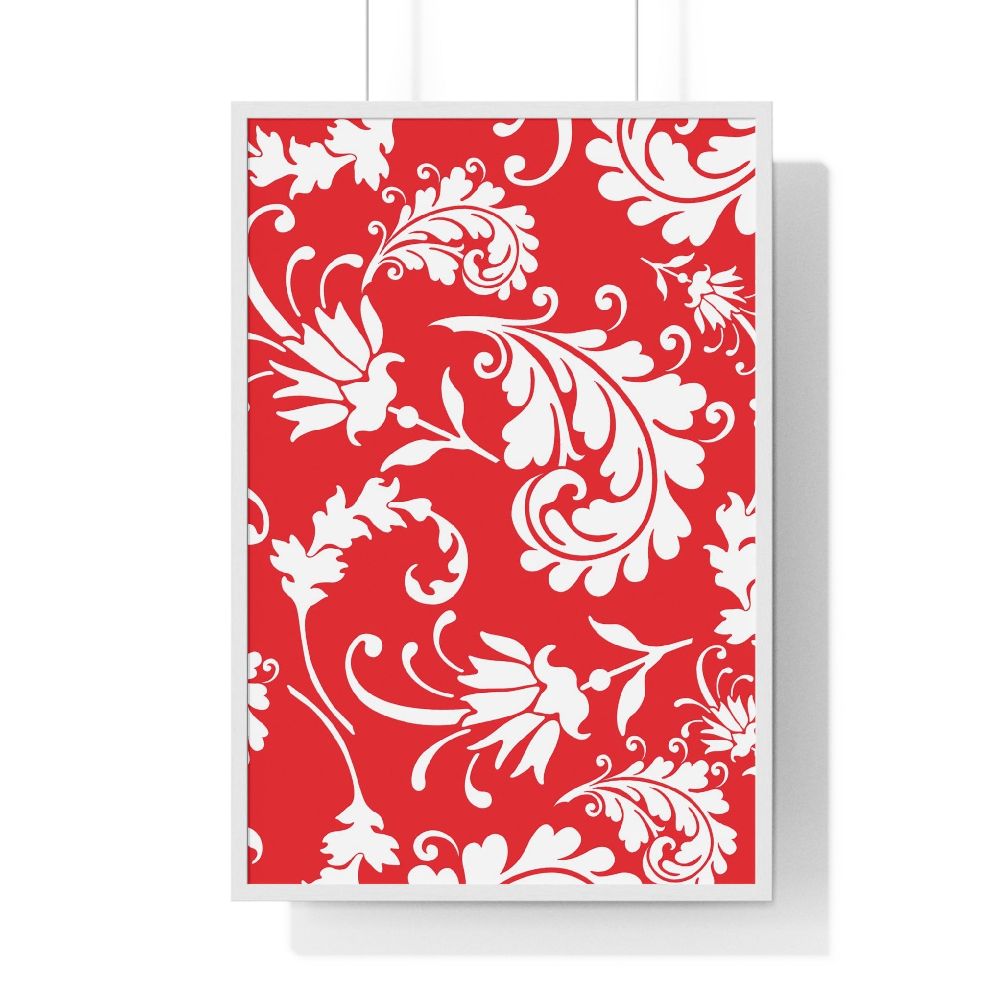 Printify Red and White Floral Scroll Framed Print 2025