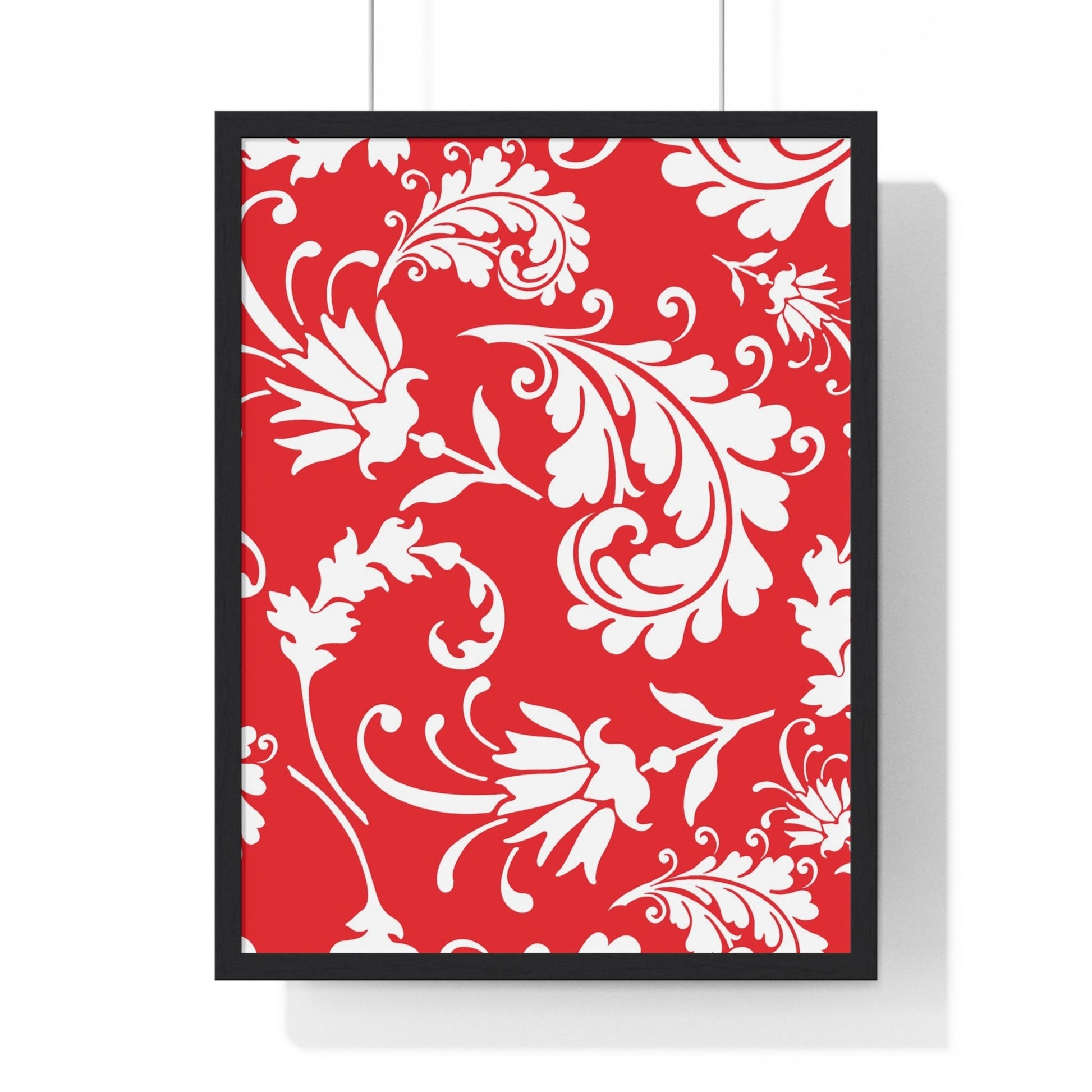Printify Red and White Floral Scroll Framed Print 2025
