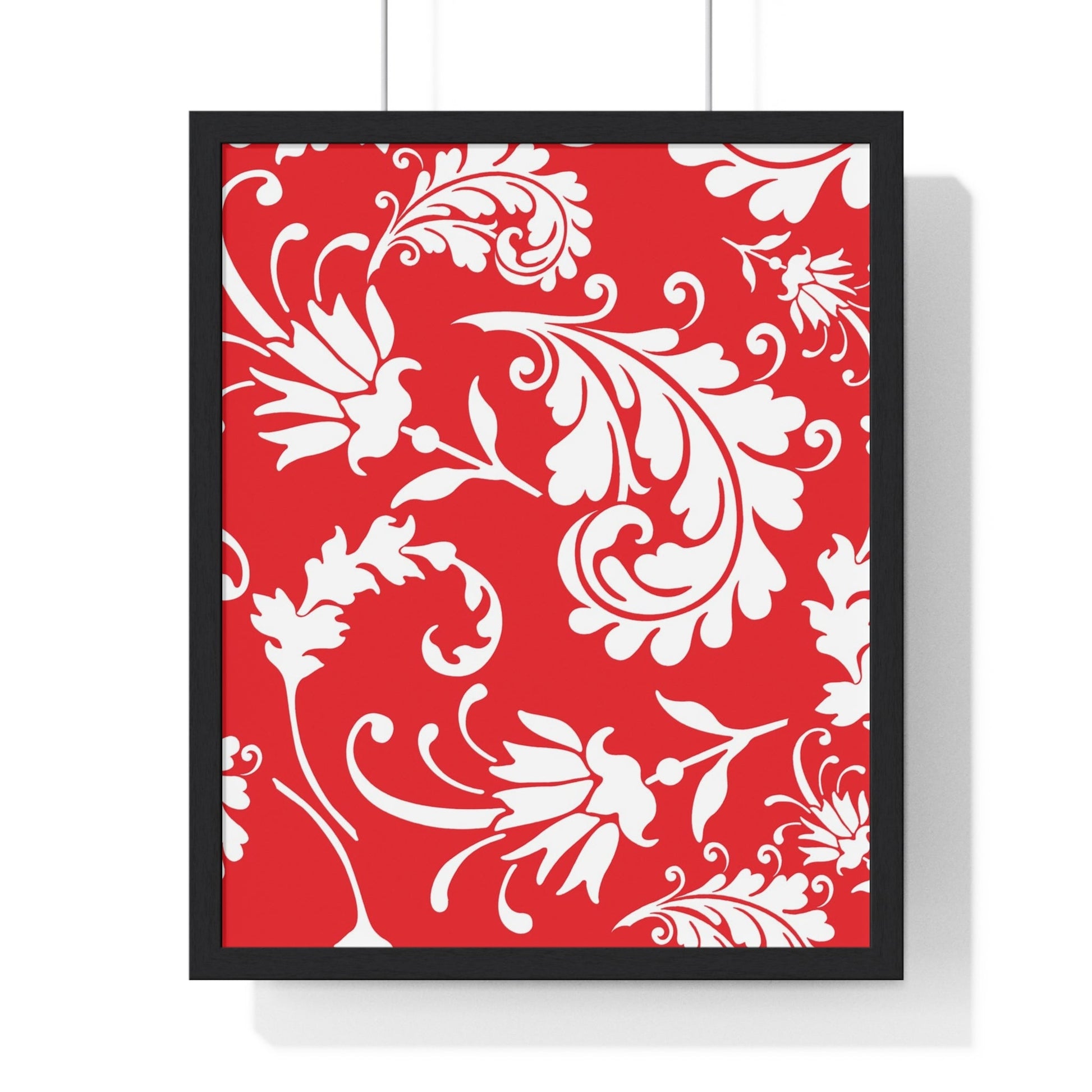 Printify Red and White Floral Scroll Framed Print 2025