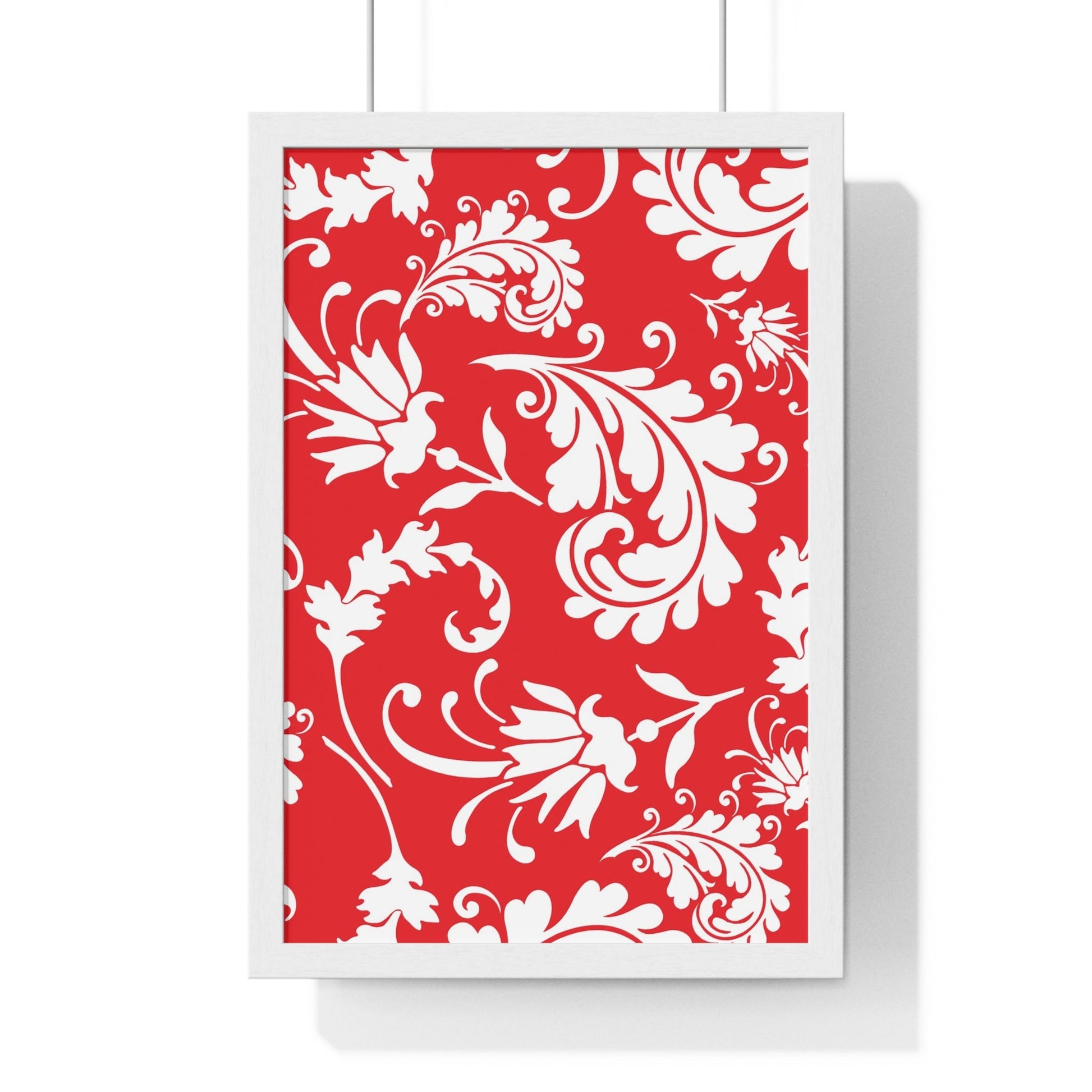 Printify Red and White Floral Scroll Framed Print 2025