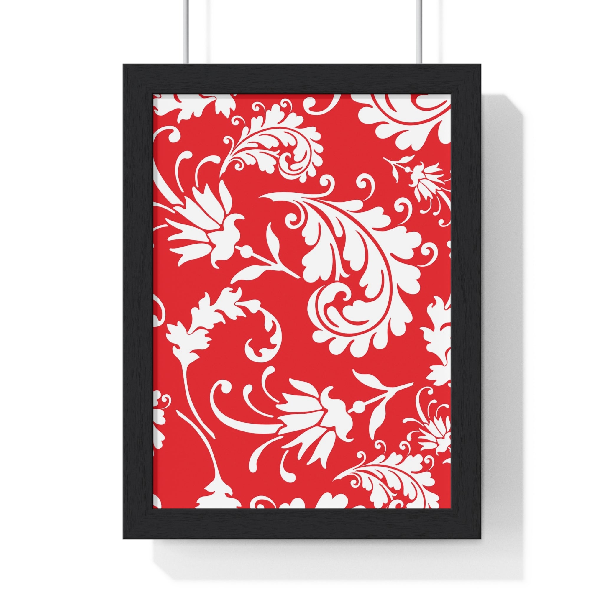 Printify Red and White Floral Scroll Framed Print 2025