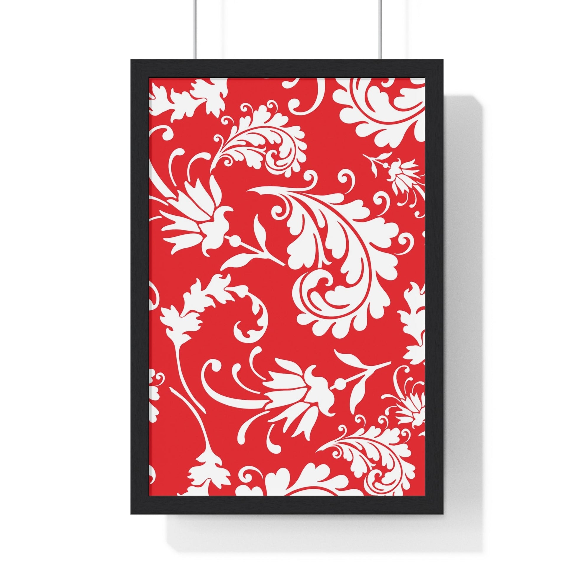 Printify Red and White Floral Scroll Framed Print 2025