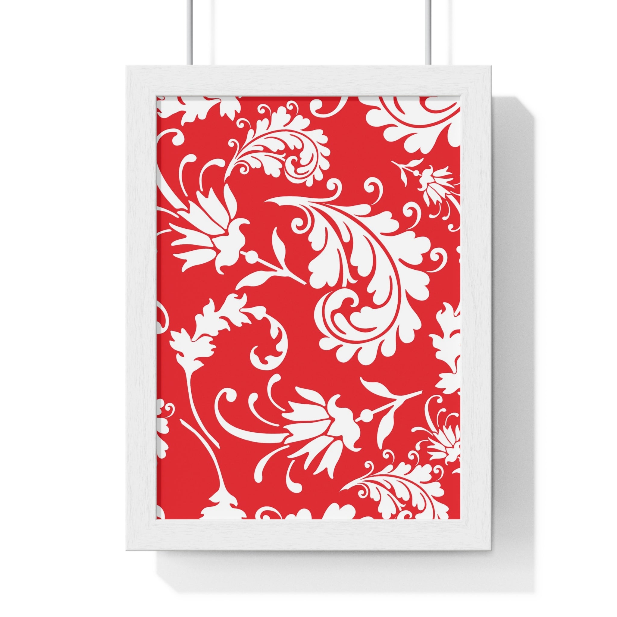 Printify Red and White Floral Scroll Framed Print 2025