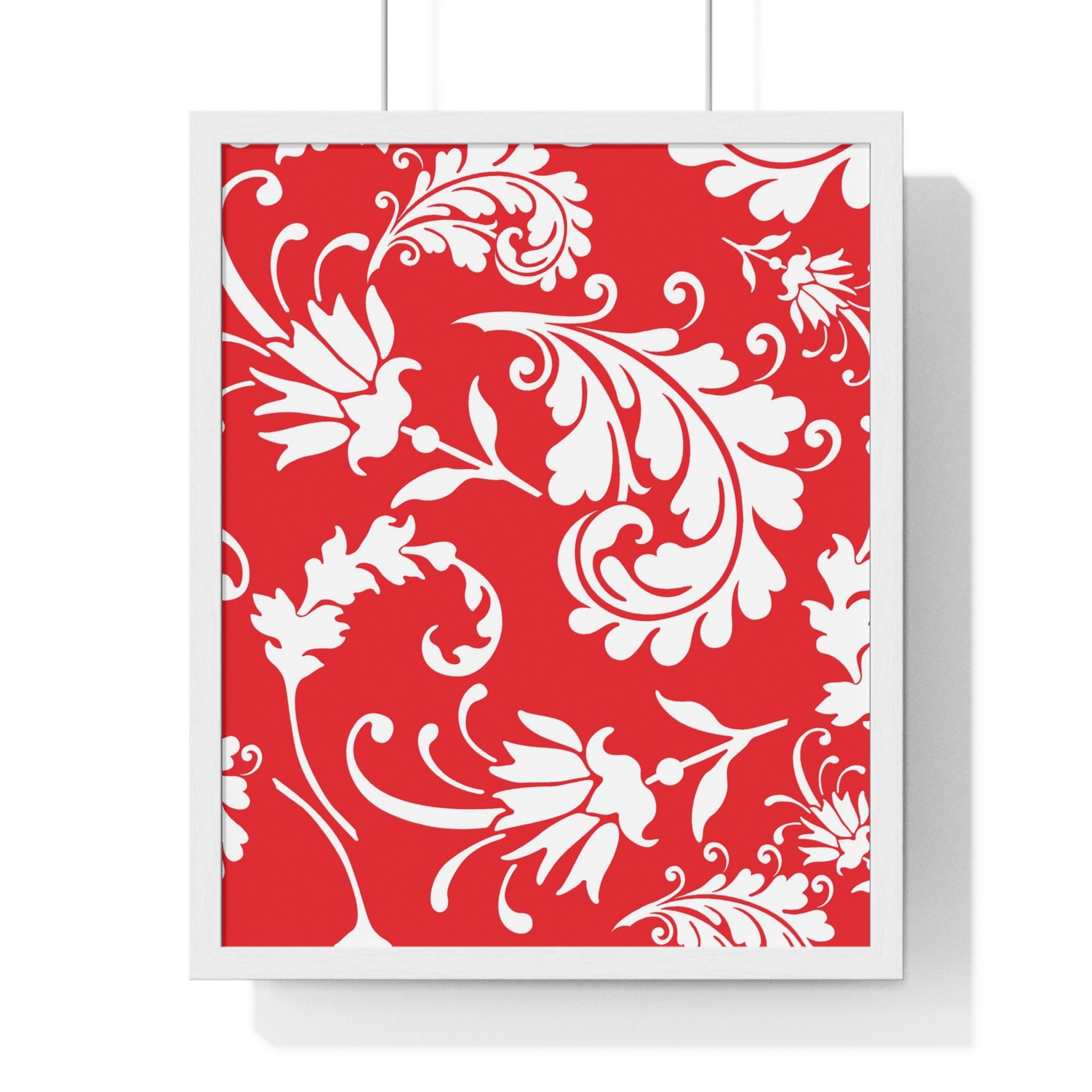 Printify Red and White Floral Scroll Framed Print 2025