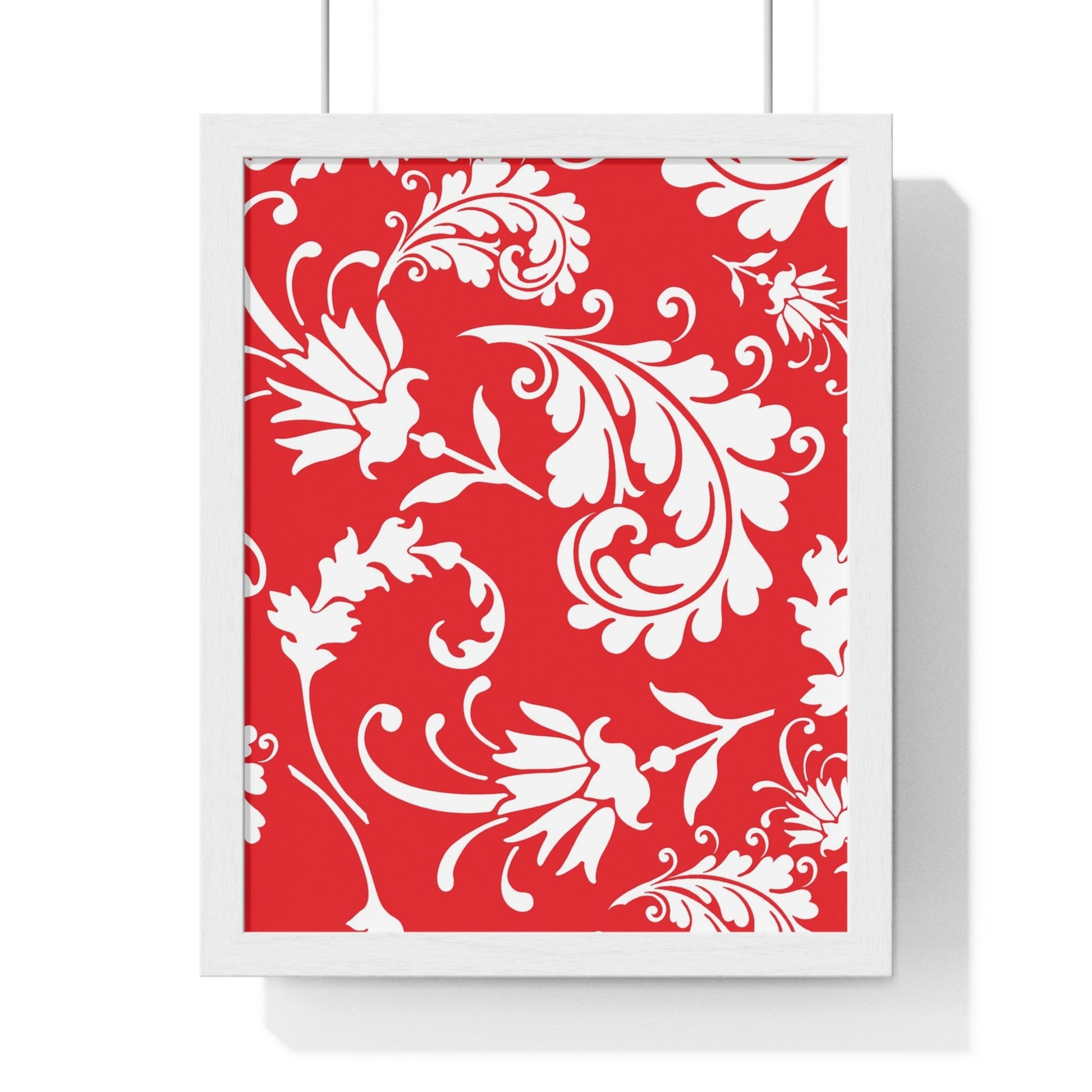 Printify Red and White Floral Scroll Framed Print 2025