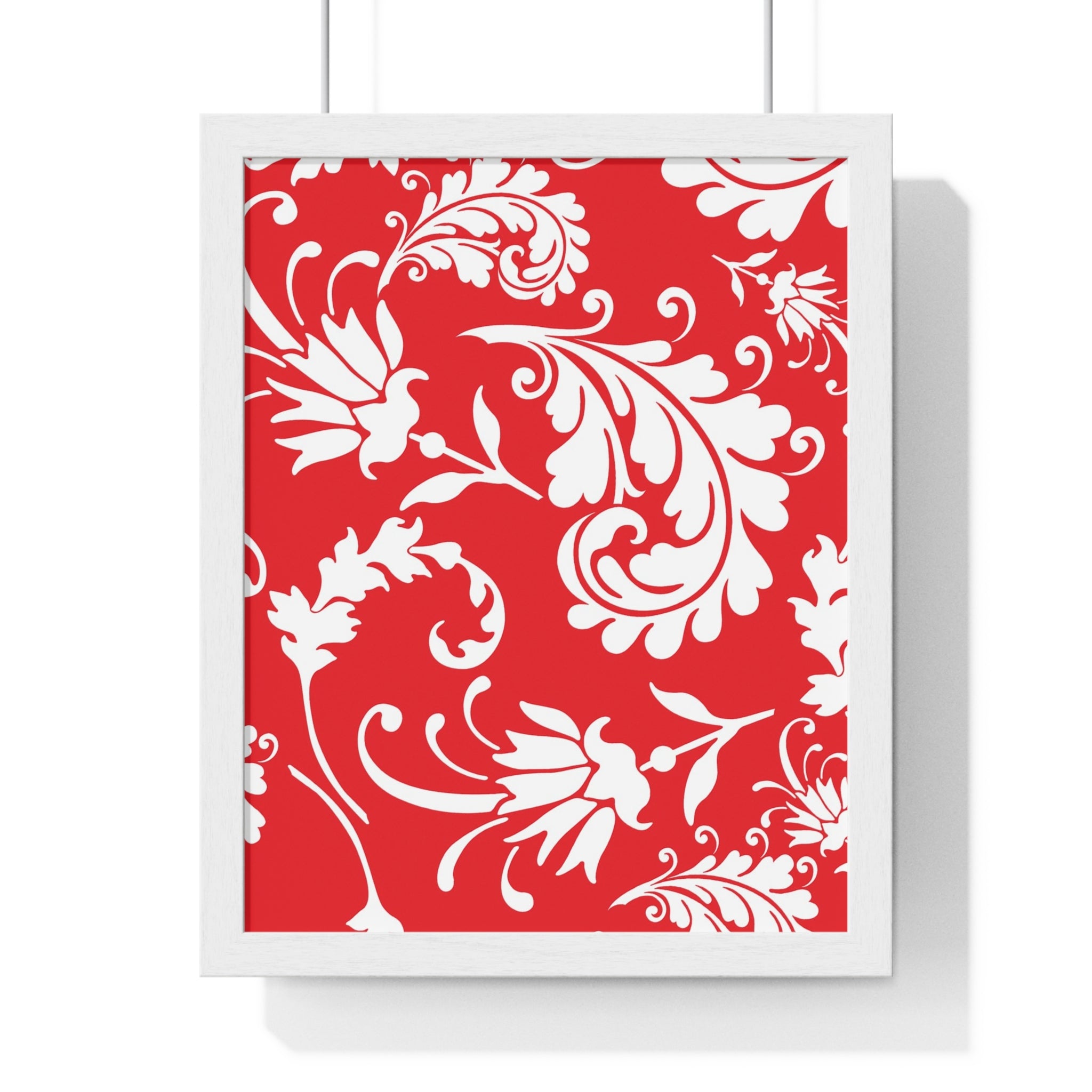 Printify Red and White Floral Scroll Framed Print 2025