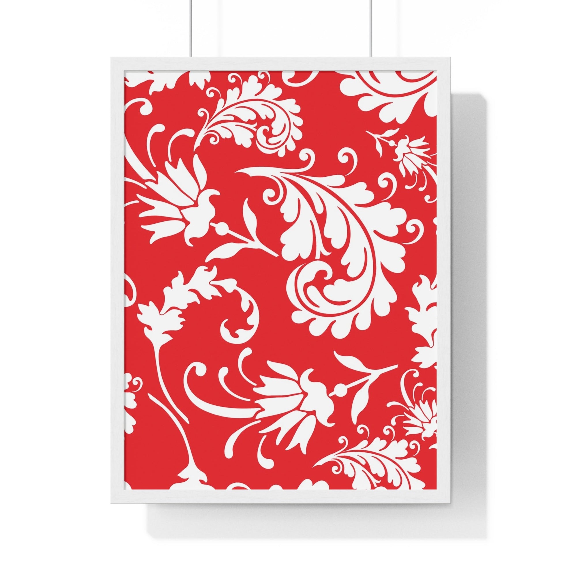 Printify Red and White Floral Scroll Framed Print 2025