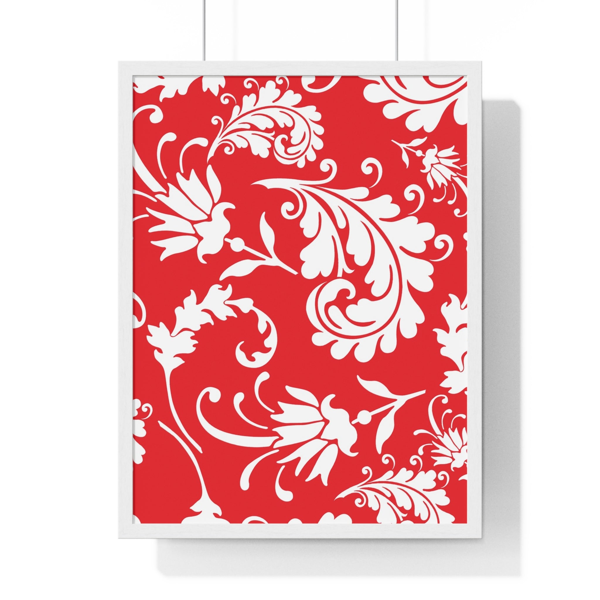 Printify Red and White Floral Scroll Framed Print 2025
