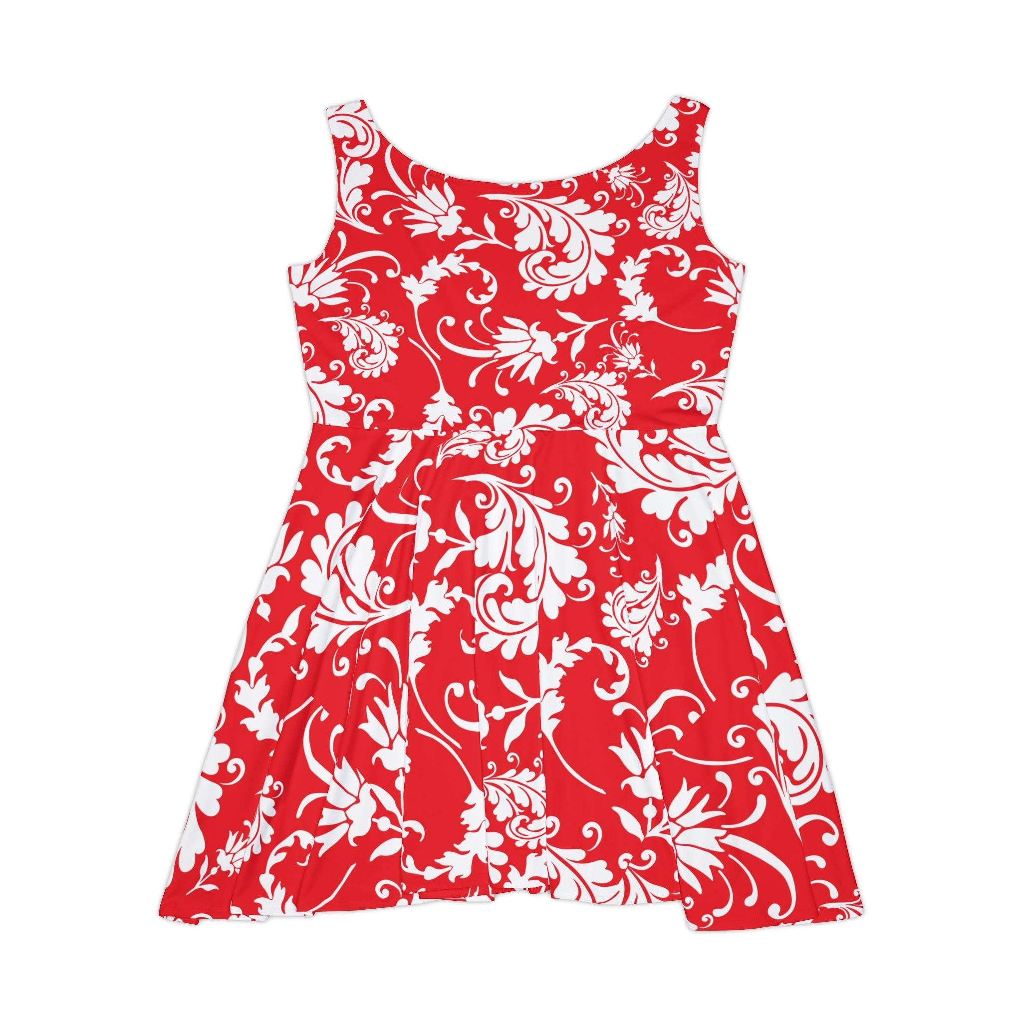 Red and White Floral Skater Dress, Artsulli - Art is Long, Life is Short, All Over Prints, , , , , , , 