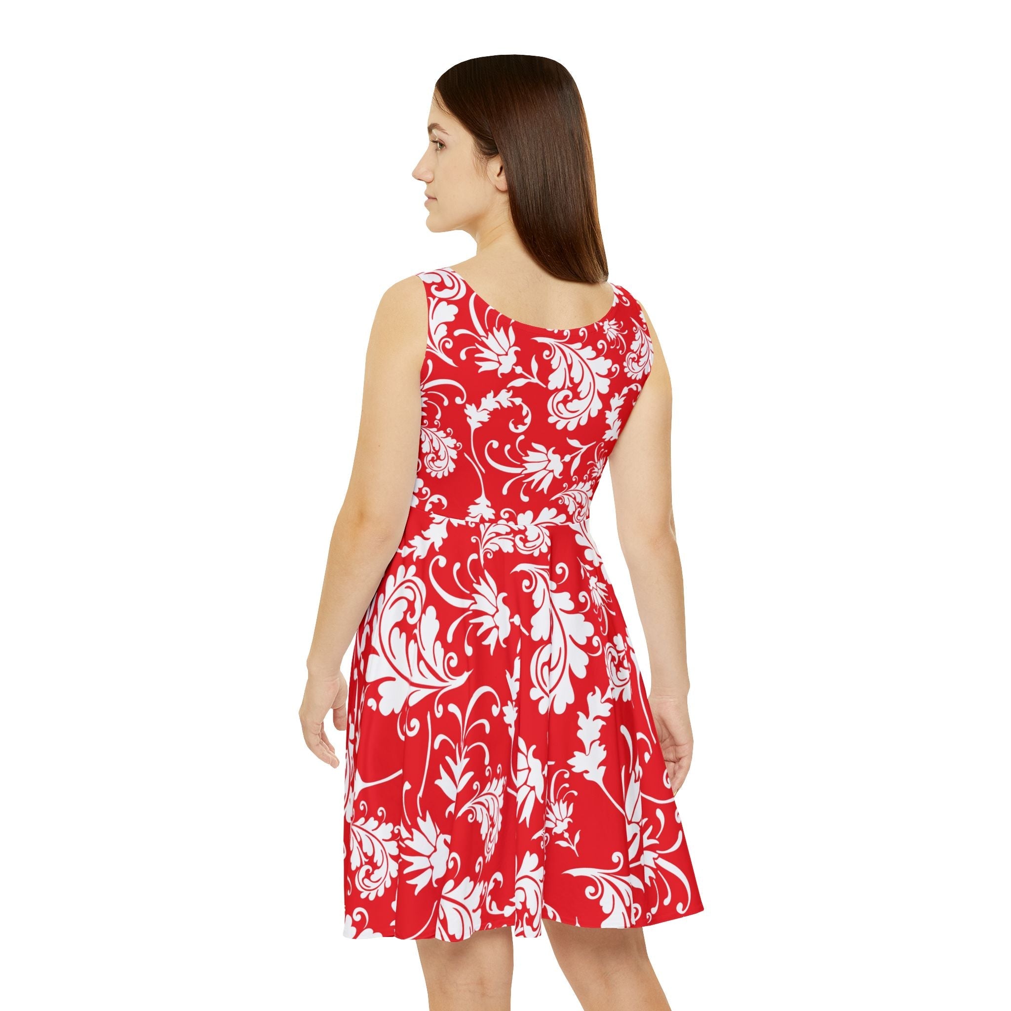 Red and White Floral Skater Dress, Artsulli - Art is Long, Life is Short, All Over Prints, , , , , , , 