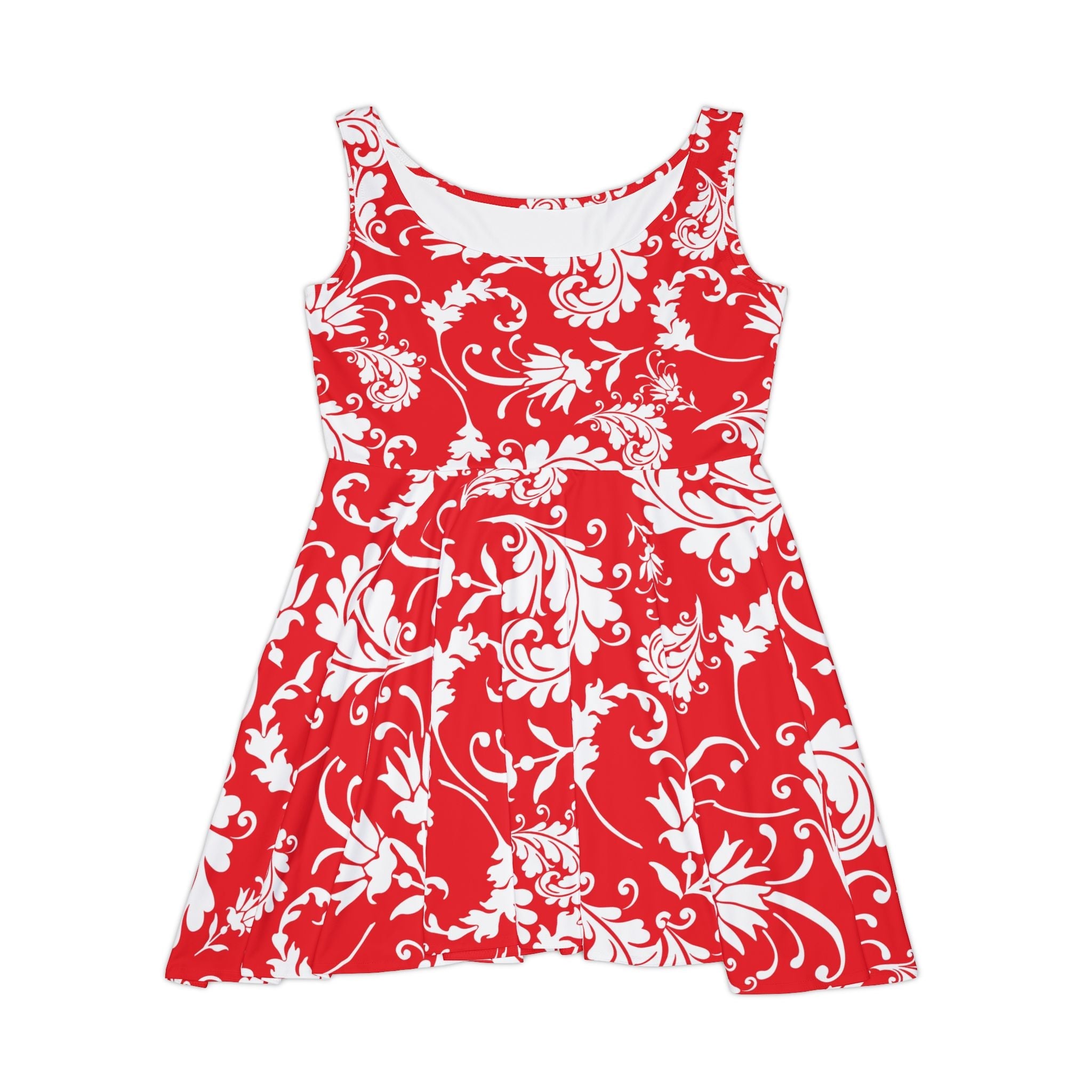 Red and White Floral Skater Dress, Artsulli - Art is Long, Life is Short, All Over Prints, Size, XS, , , , , 28012075829896353275