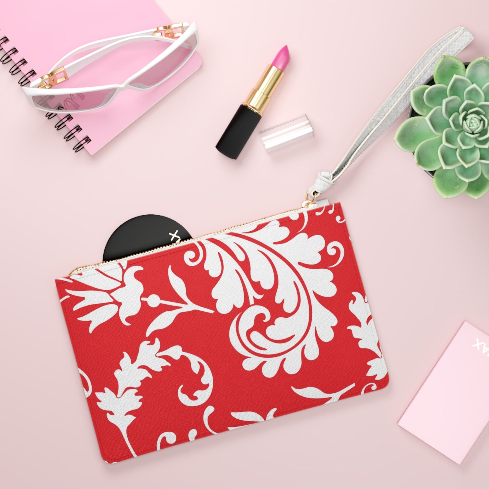 Red and White Floral Wristlet Clutch Bag, Artsulli - Art is Long, Life is Short, Bags, , , , , , , 