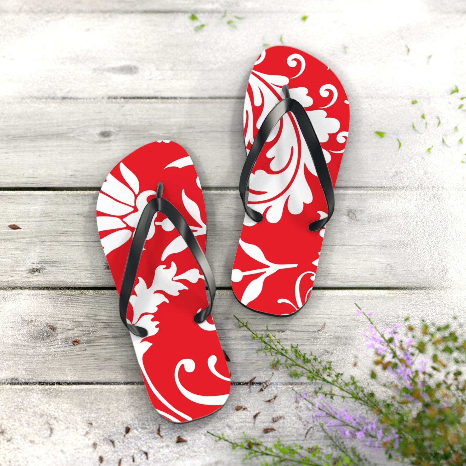 Red and White Patterned Flip Flops, Artsulli - Art is Long, Life is Short, Shoes, , , , , , , 