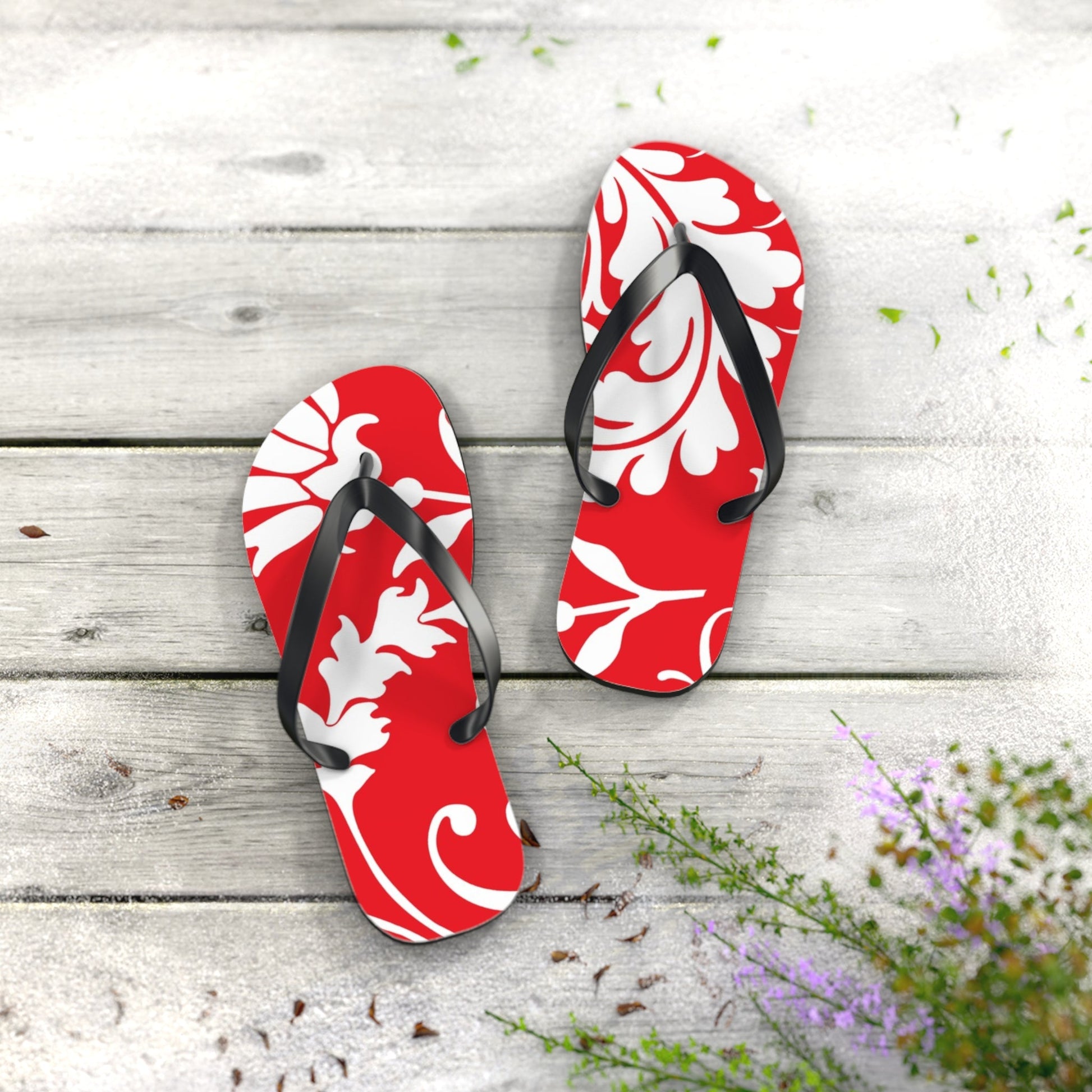 Red and White Patterned Flip Flops, Artsulli - Art is Long, Life is Short, Shoes, , , , , , , 