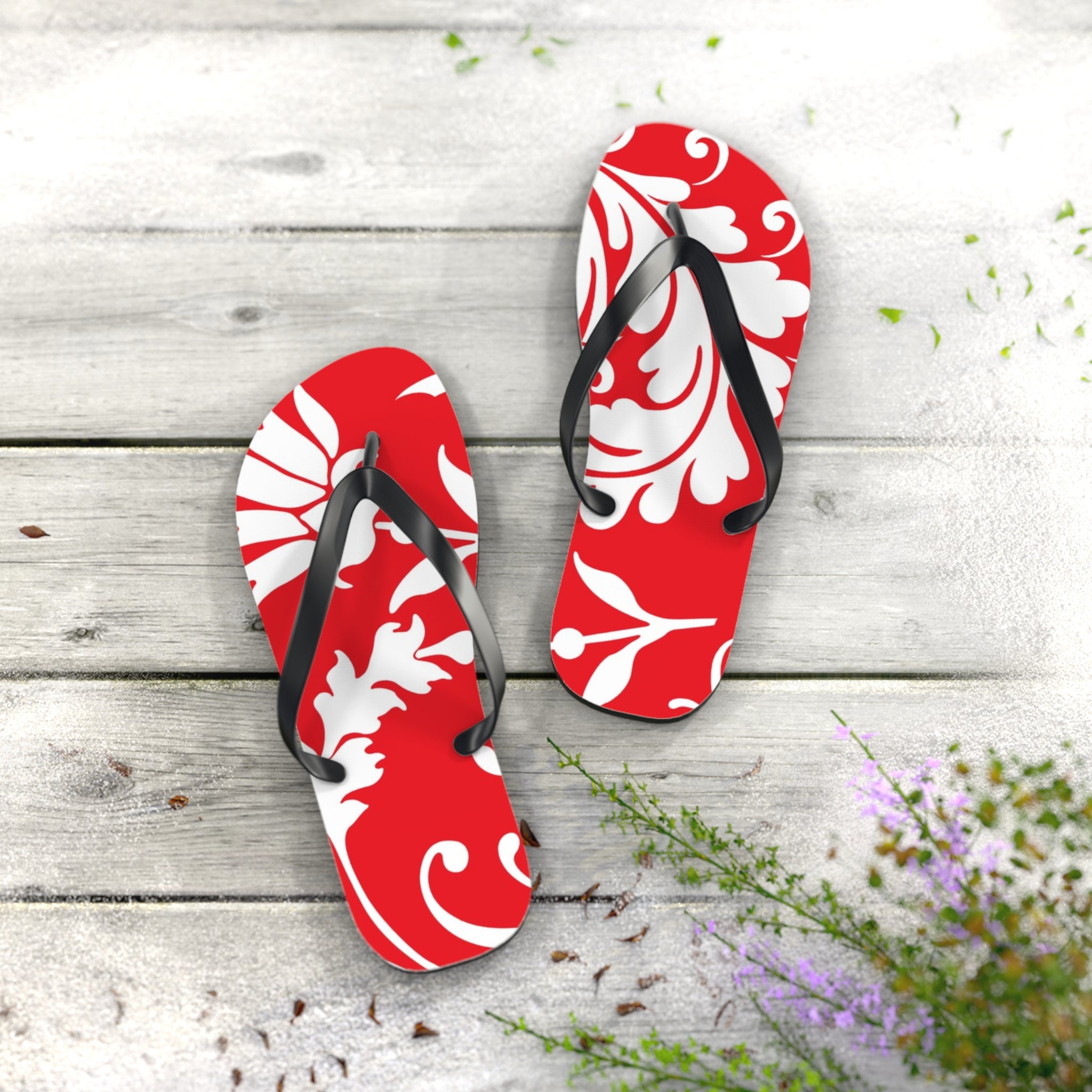 Red and White Patterned Flip Flops, Artsulli - Art is Long, Life is Short, Shoes, , , , , , , 