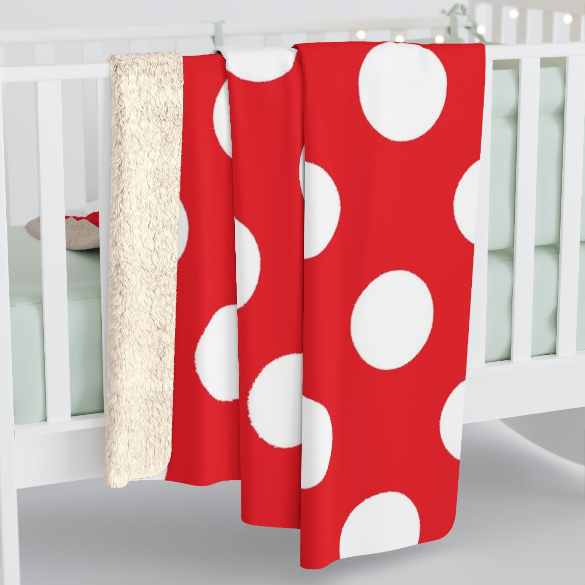 Red and White Polka Dot Sherpa Fleece Blanket, Artsulli - Art is Long, Life is Short, Home Decor, , , , , , , 
