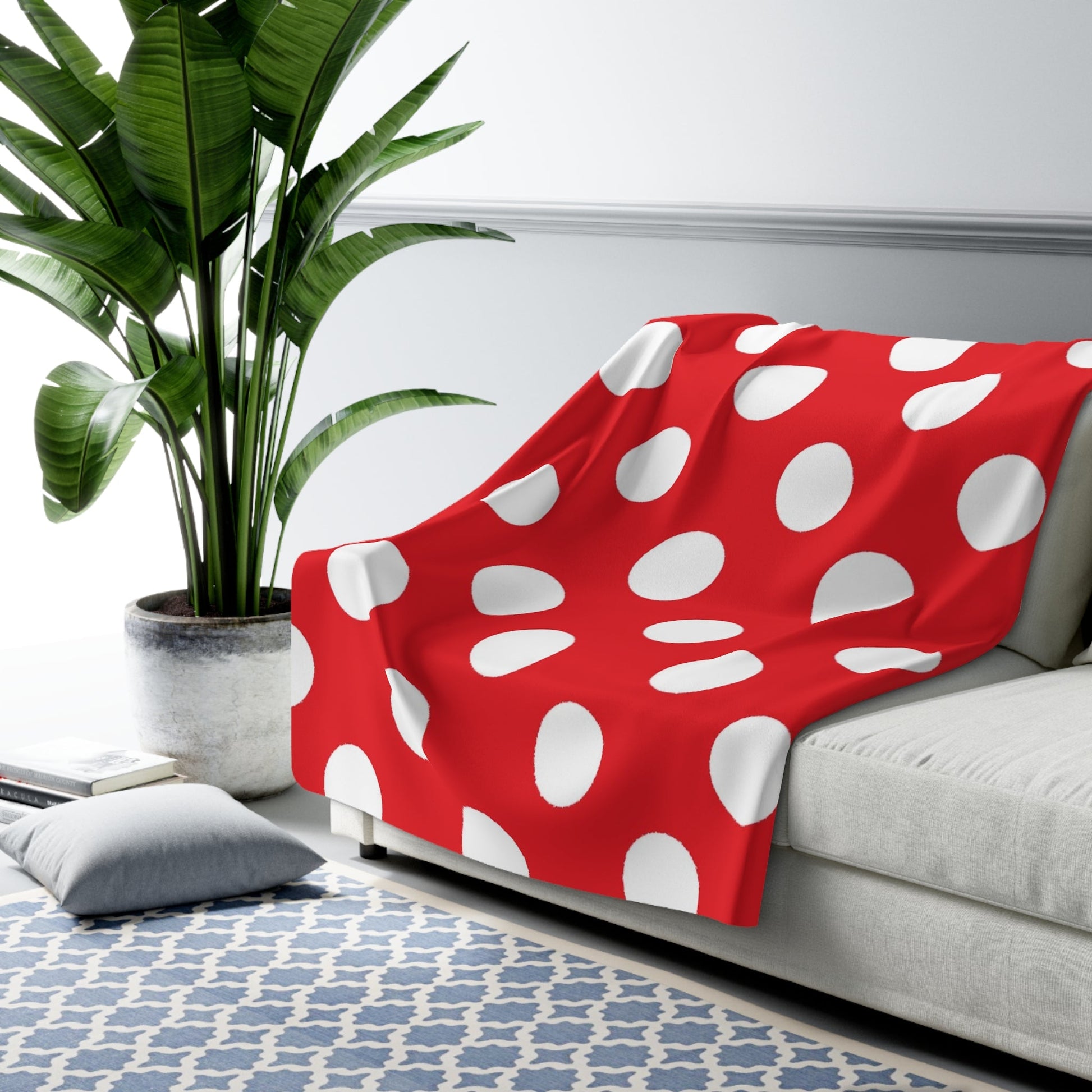 Red and White Polka Dot Sherpa Fleece Blanket, Artsulli - Art is Long, Life is Short, Home Decor, , , , , , , 