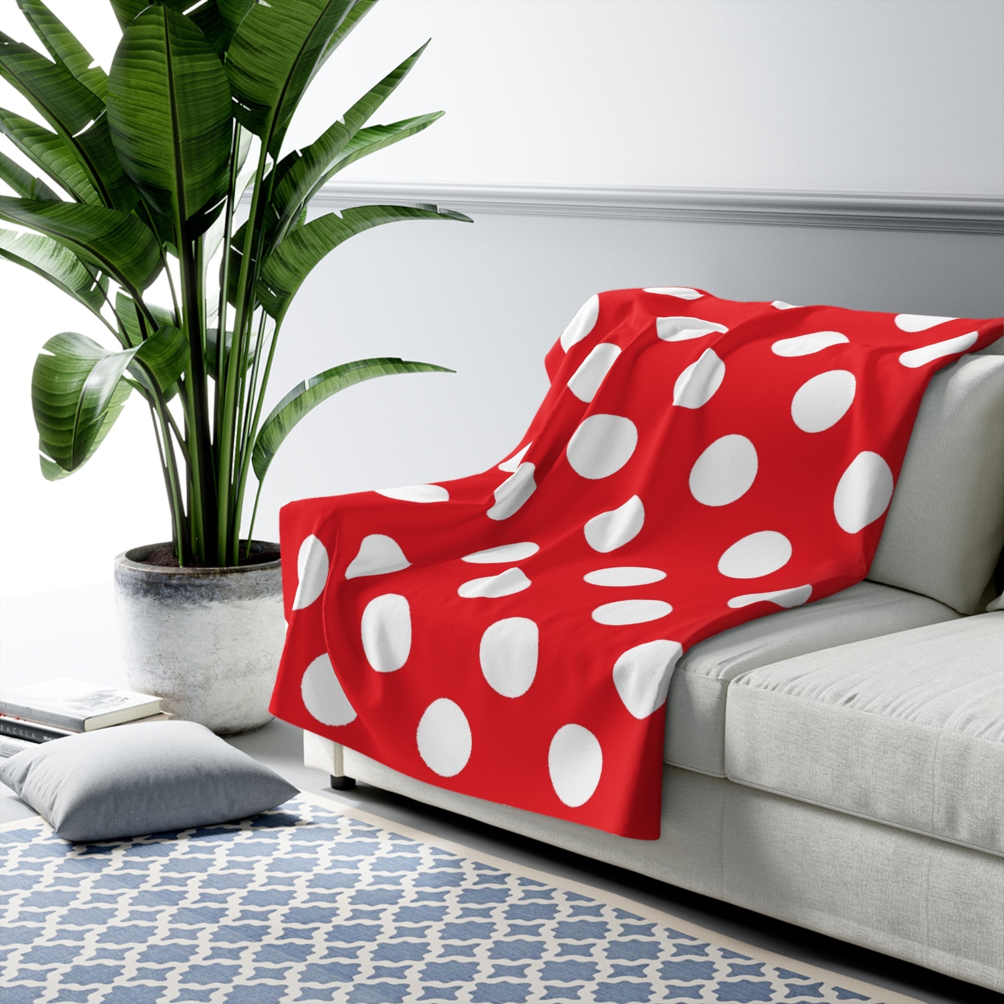 Red and White Polka Dot Sherpa Fleece Blanket, Artsulli - Art is Long, Life is Short, Home Decor, , , , , , , 