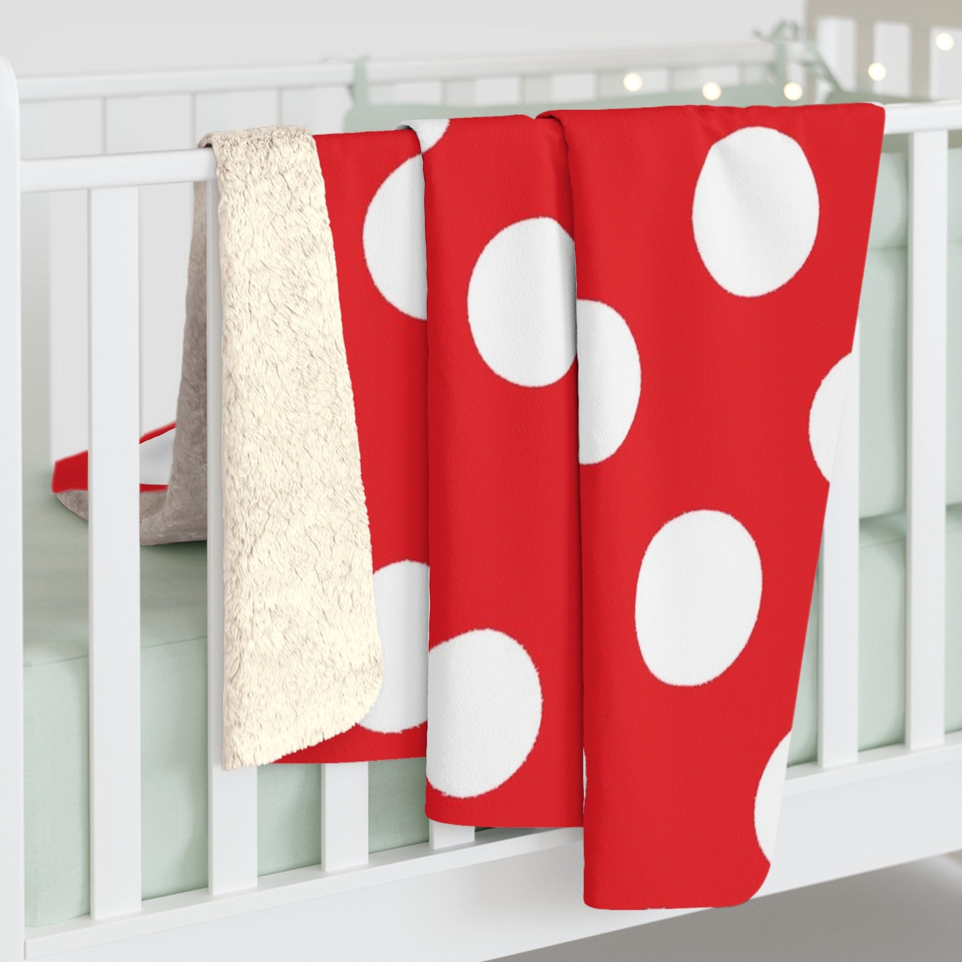 Red and White Polka Dot Sherpa Fleece Blanket, Artsulli - Art is Long, Life is Short, Home Decor, , , , , , , 