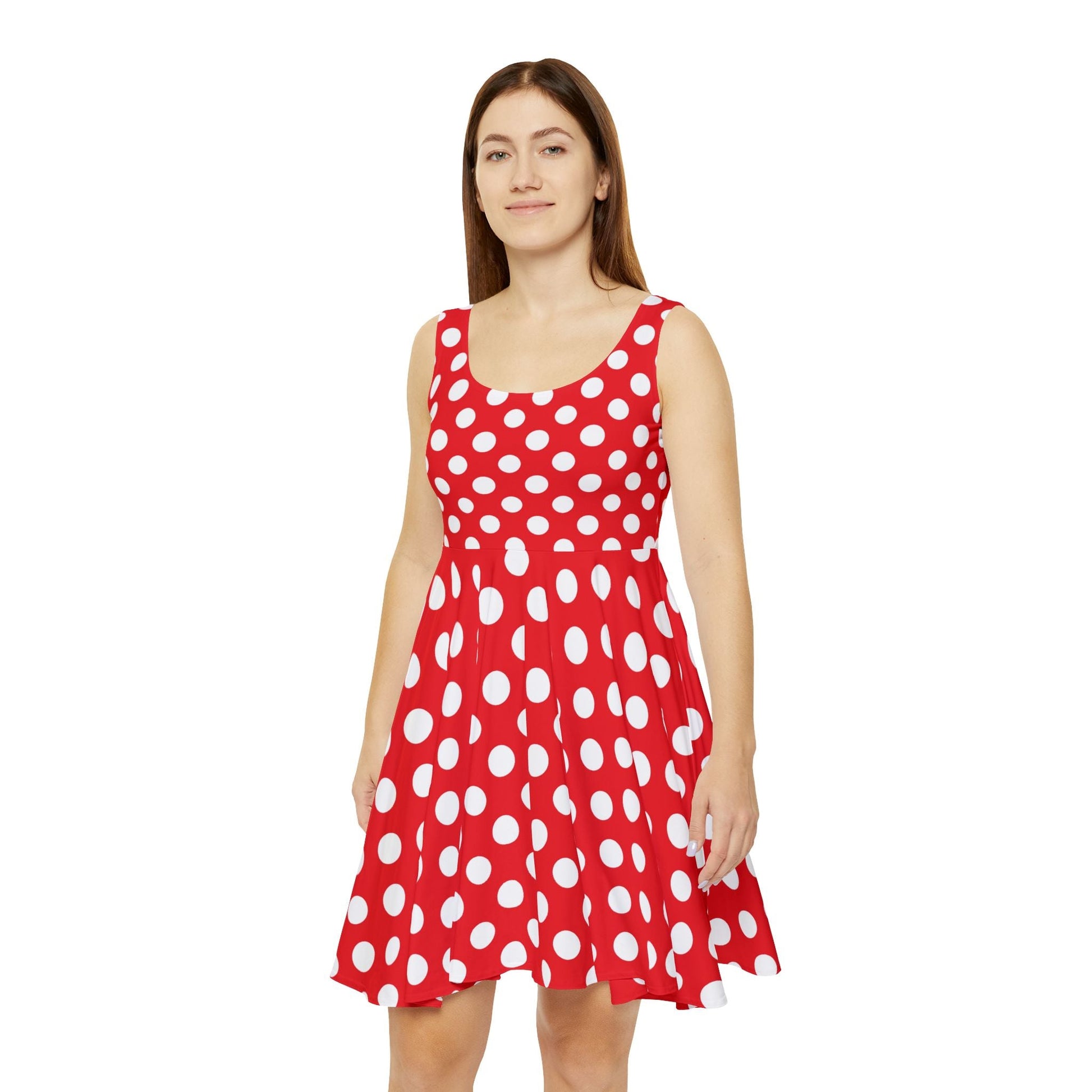 Red and White Polka Dot Skater Dress, Artsulli - Art is Long, Life is Short, All Over Prints, , , , , , , 