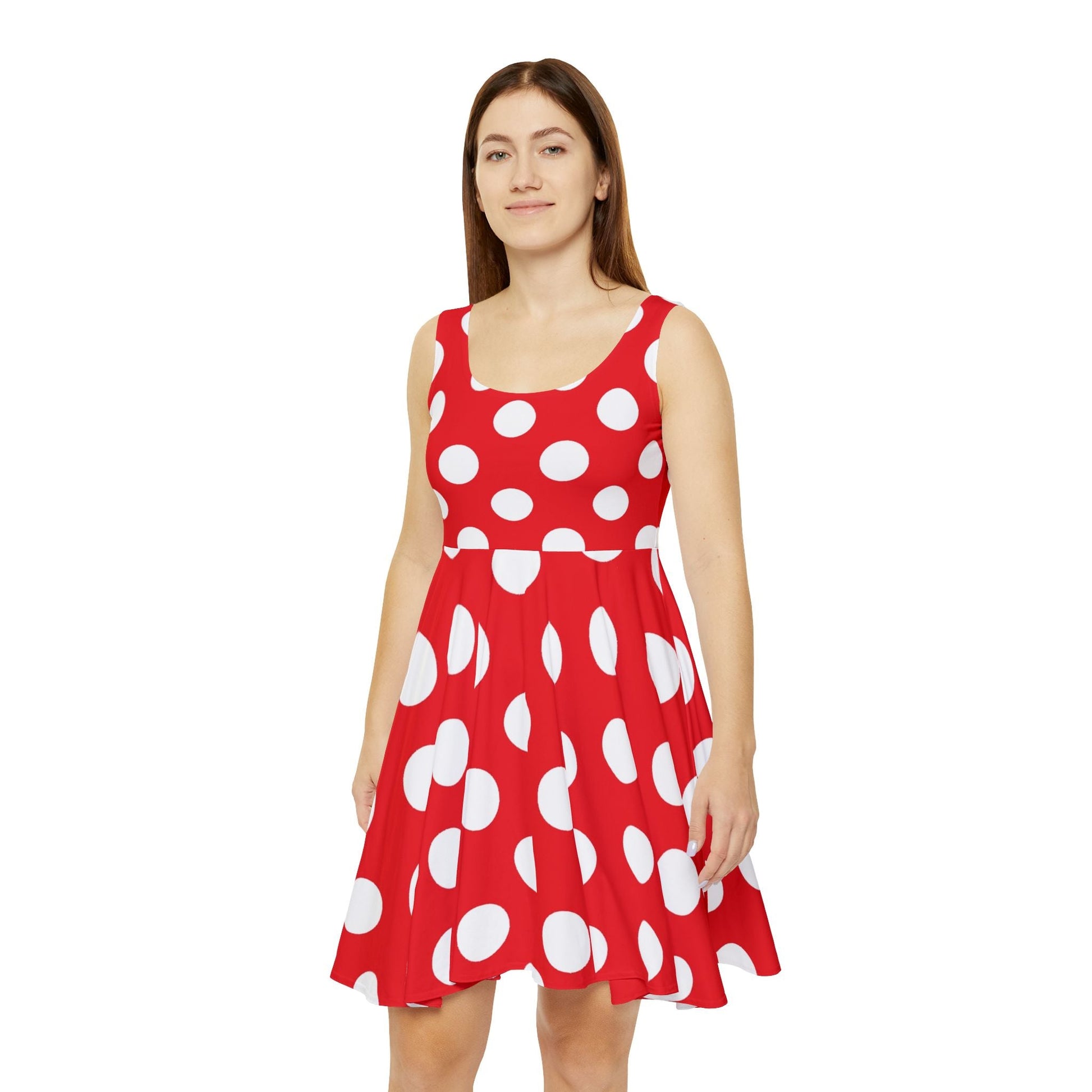 Printify Red and White Polka Dot Skater Dress 2025